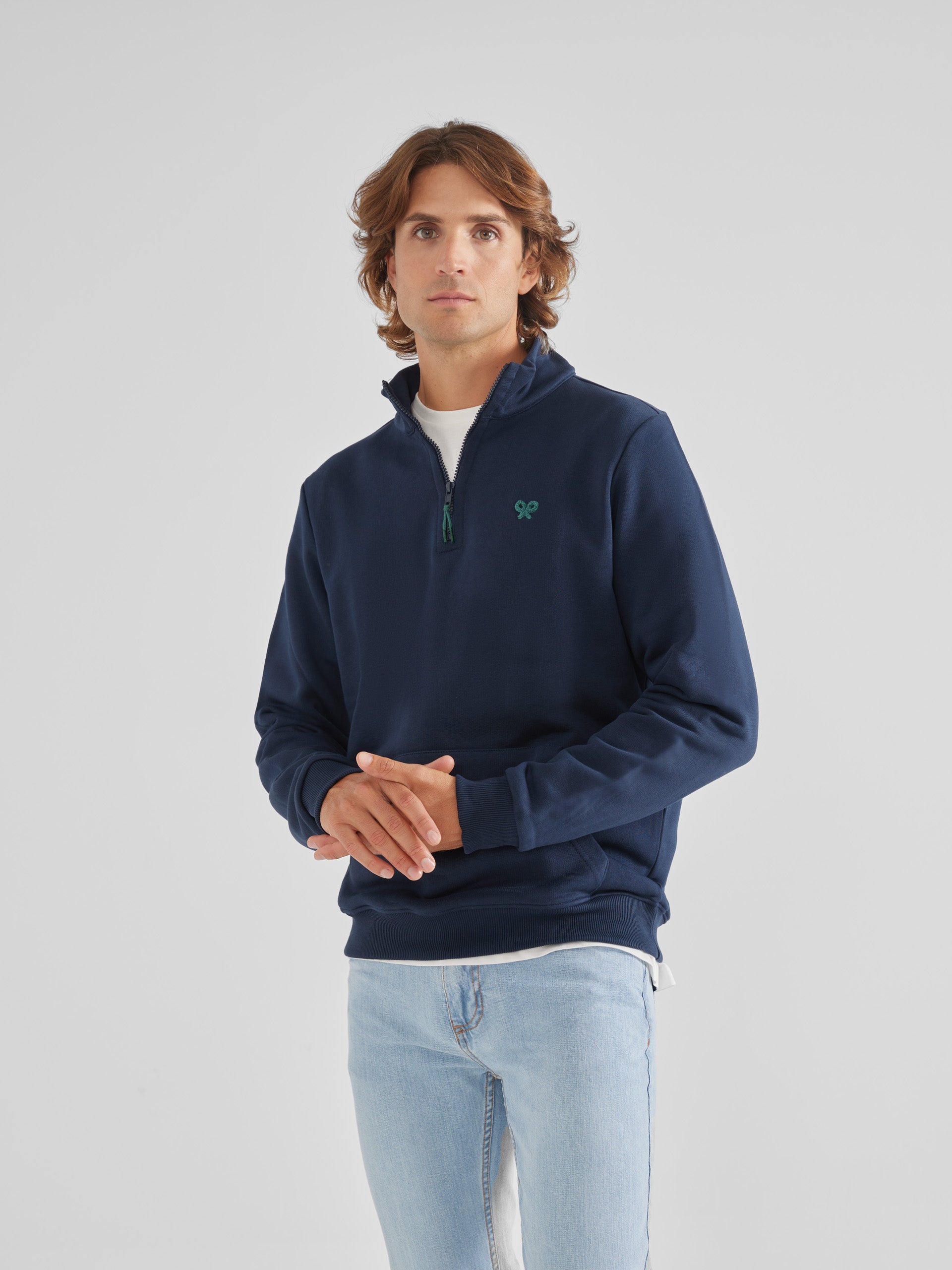 Navy blue half zip sweatshirt