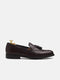 Dress shoe with matte burgundy tassels