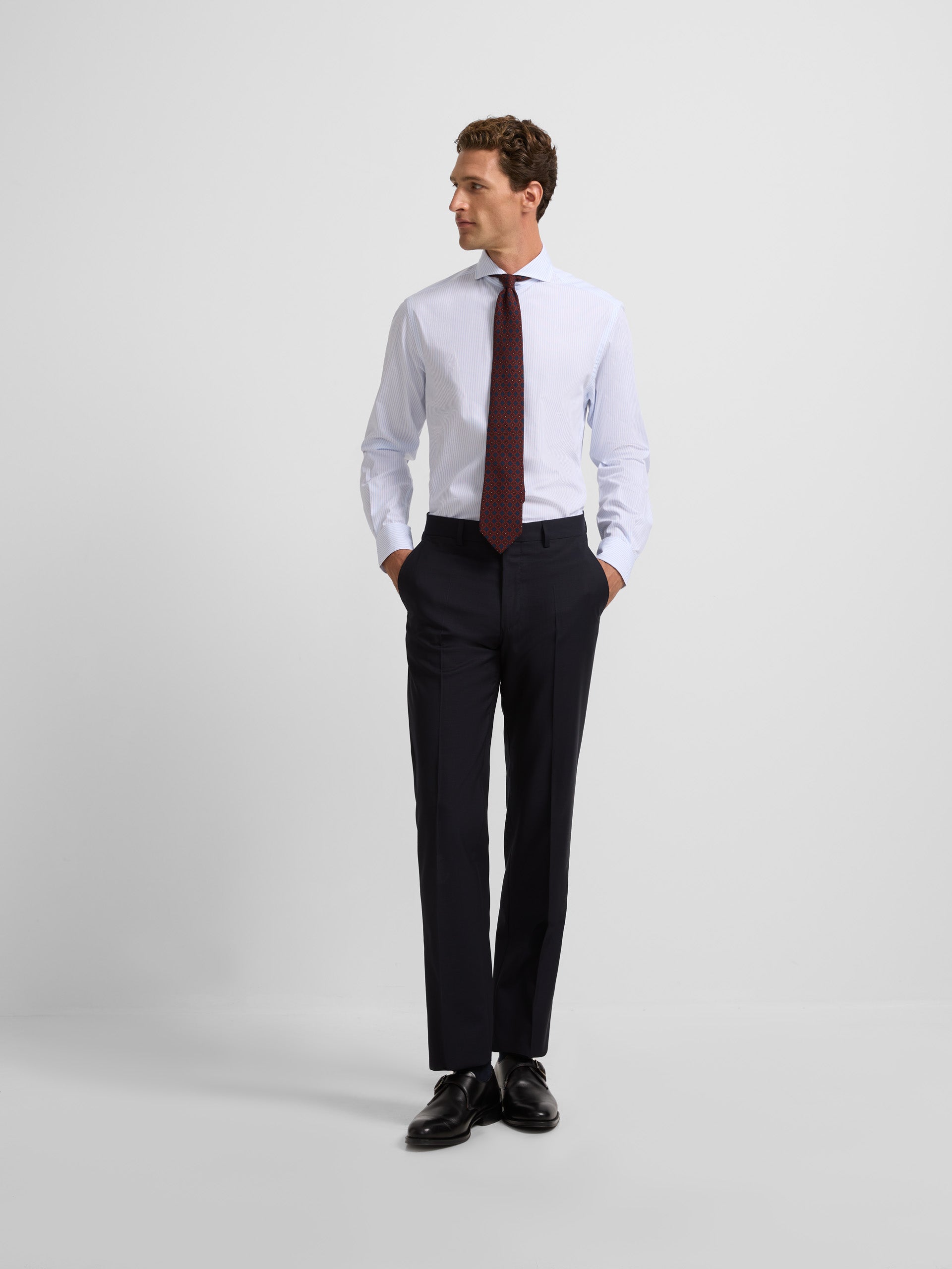 Navy blue stretch double-breasted suit pants