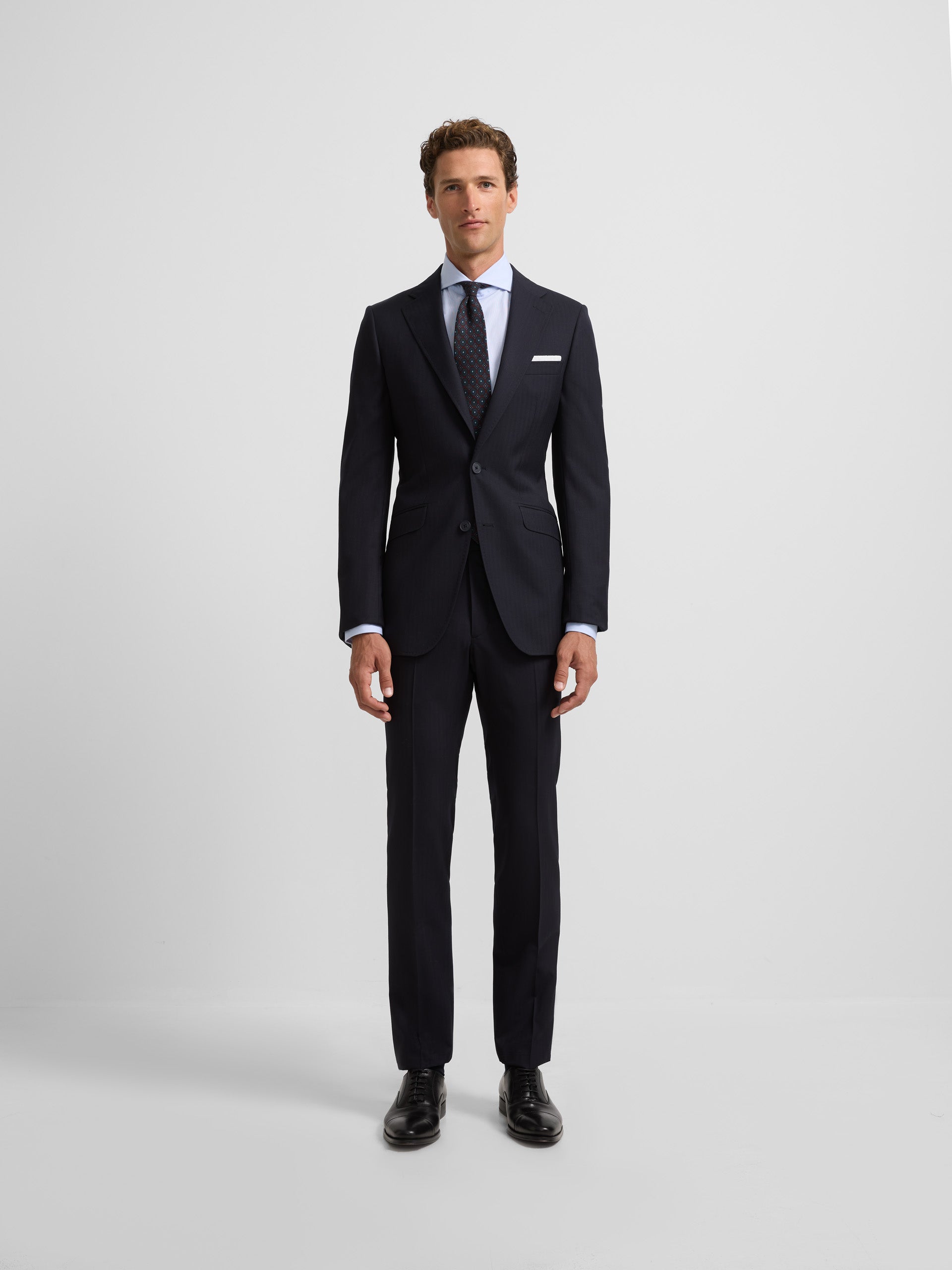 Classic navy blue herringbone suit jacket