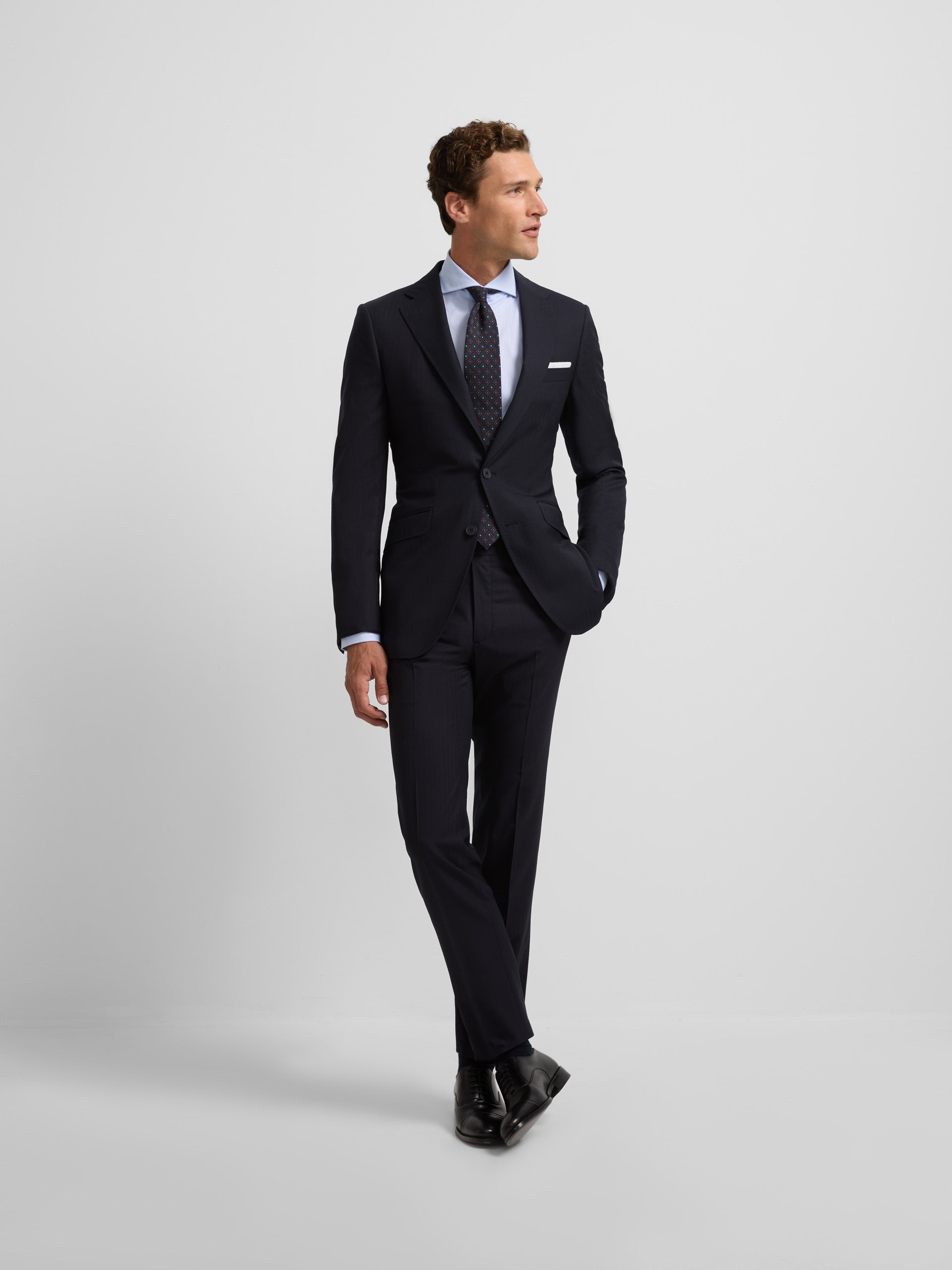 Classic navy blue herringbone suit jacket