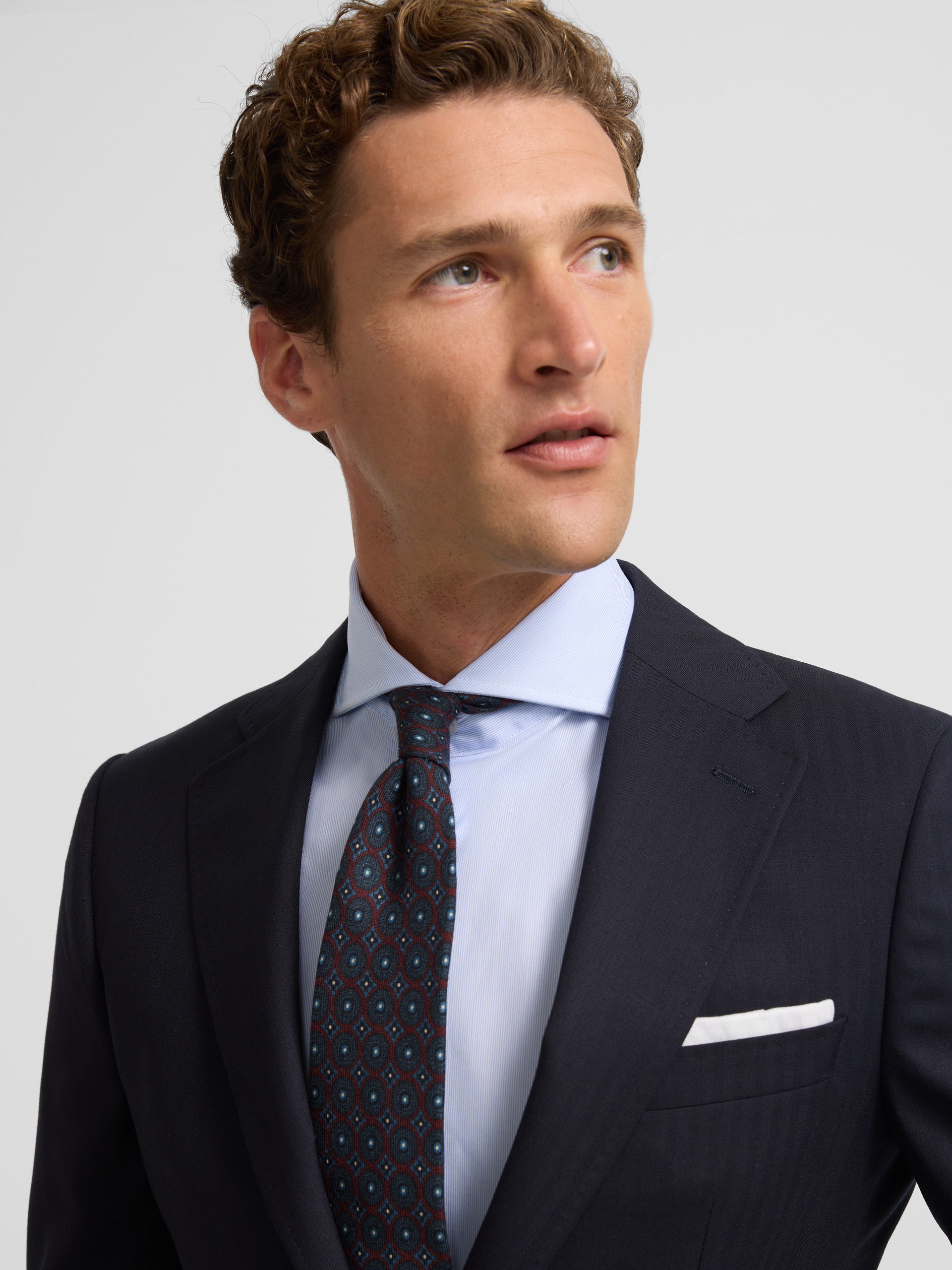 Classic navy blue herringbone suit jacket