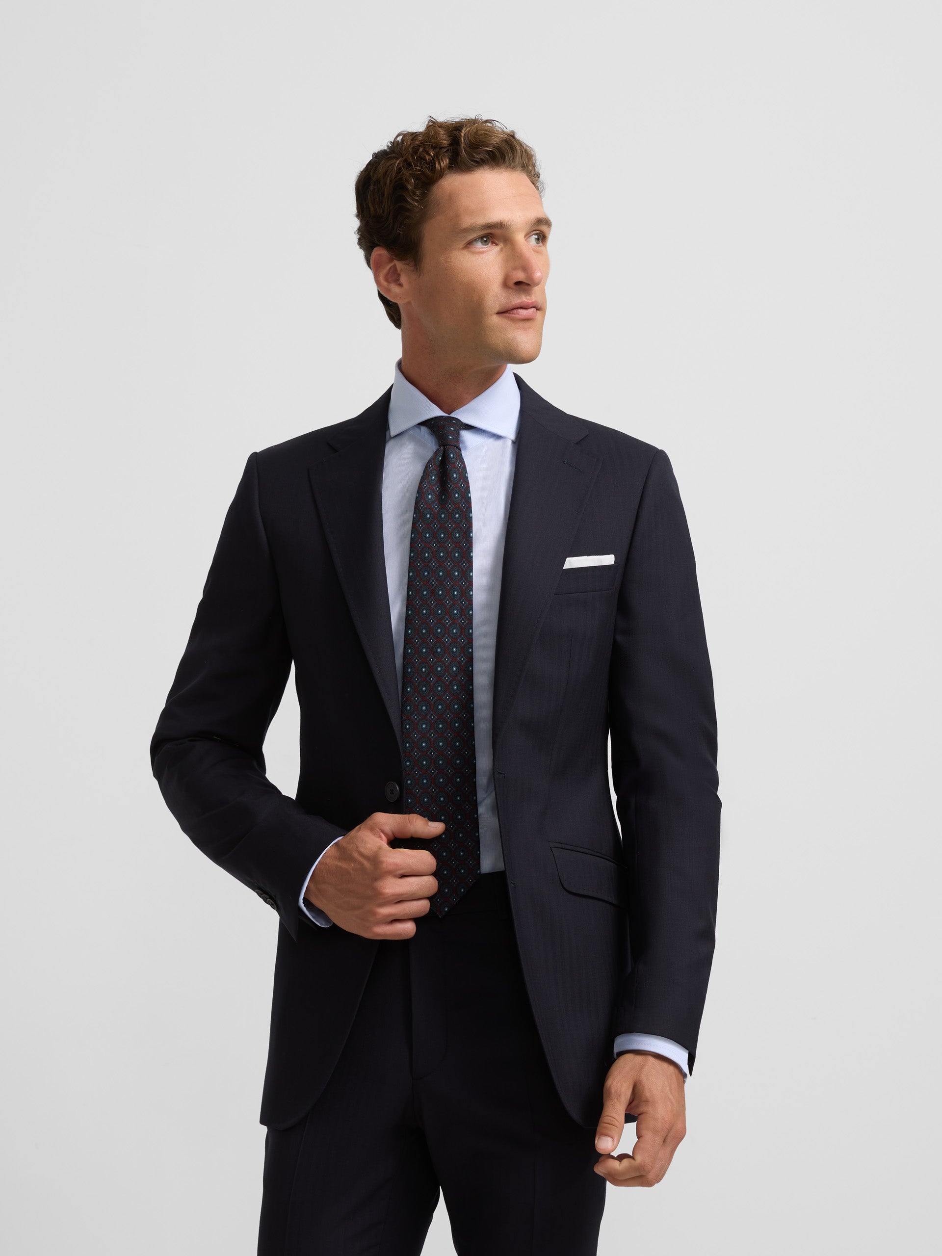 Classic navy blue herringbone suit jacket