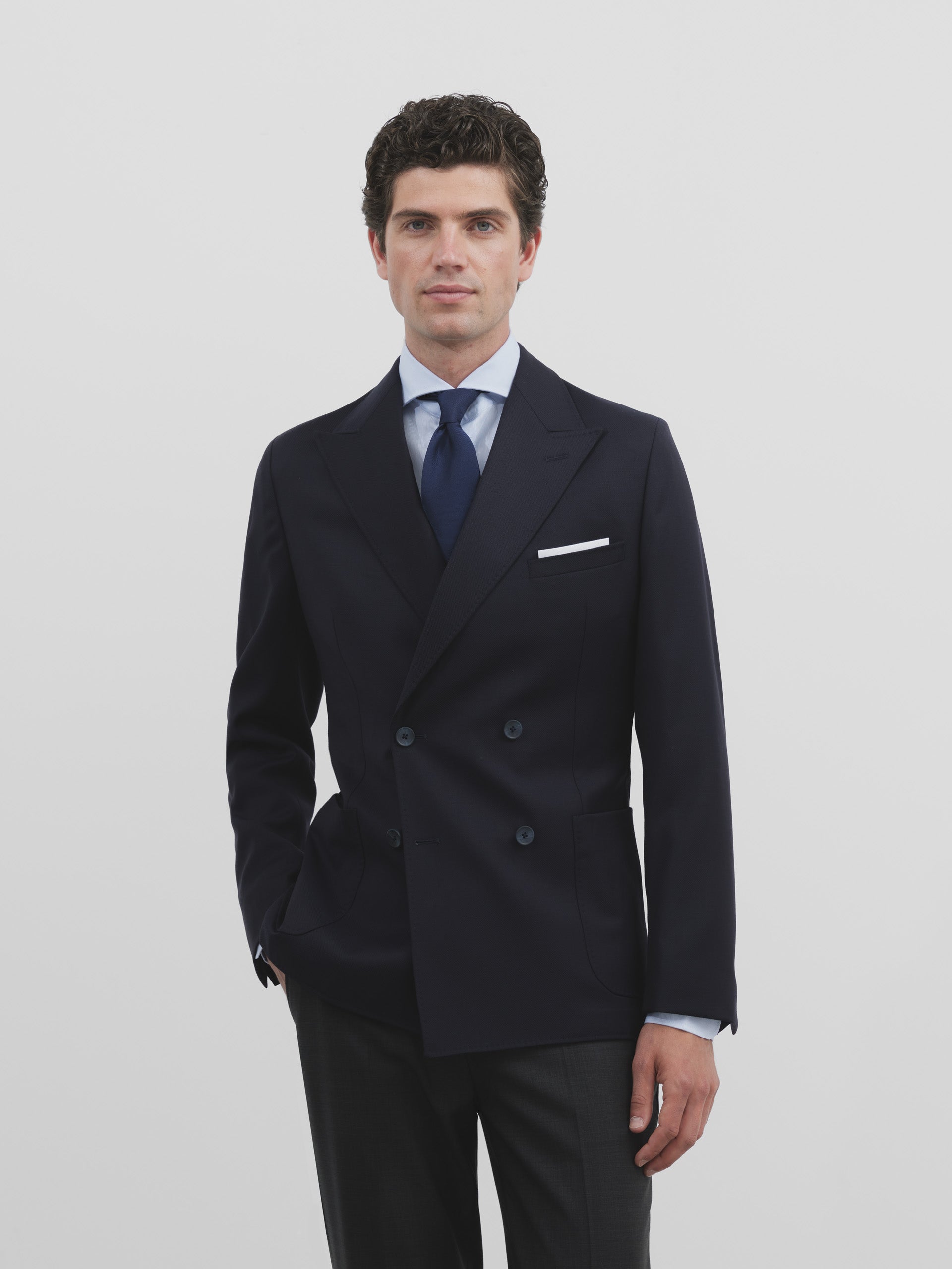 Navy blue double-breasted stretch jacket