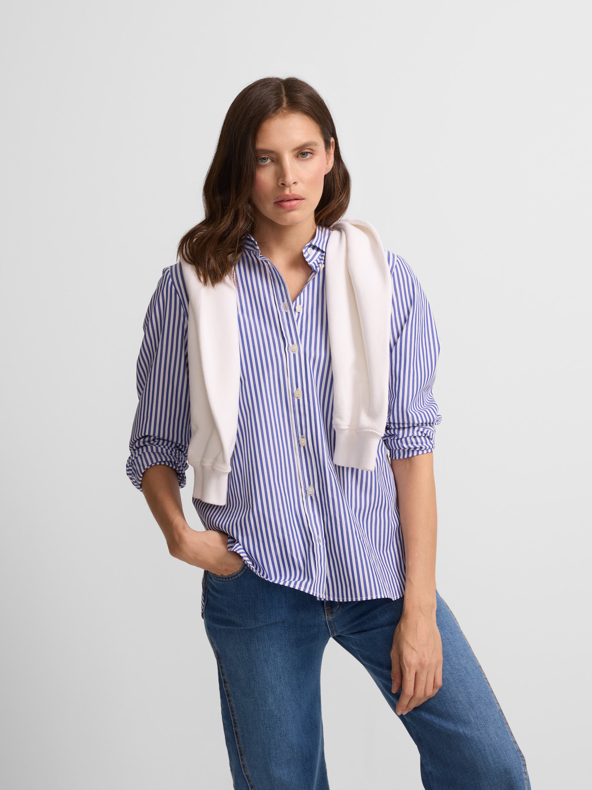 Blue and white striped women's shirt