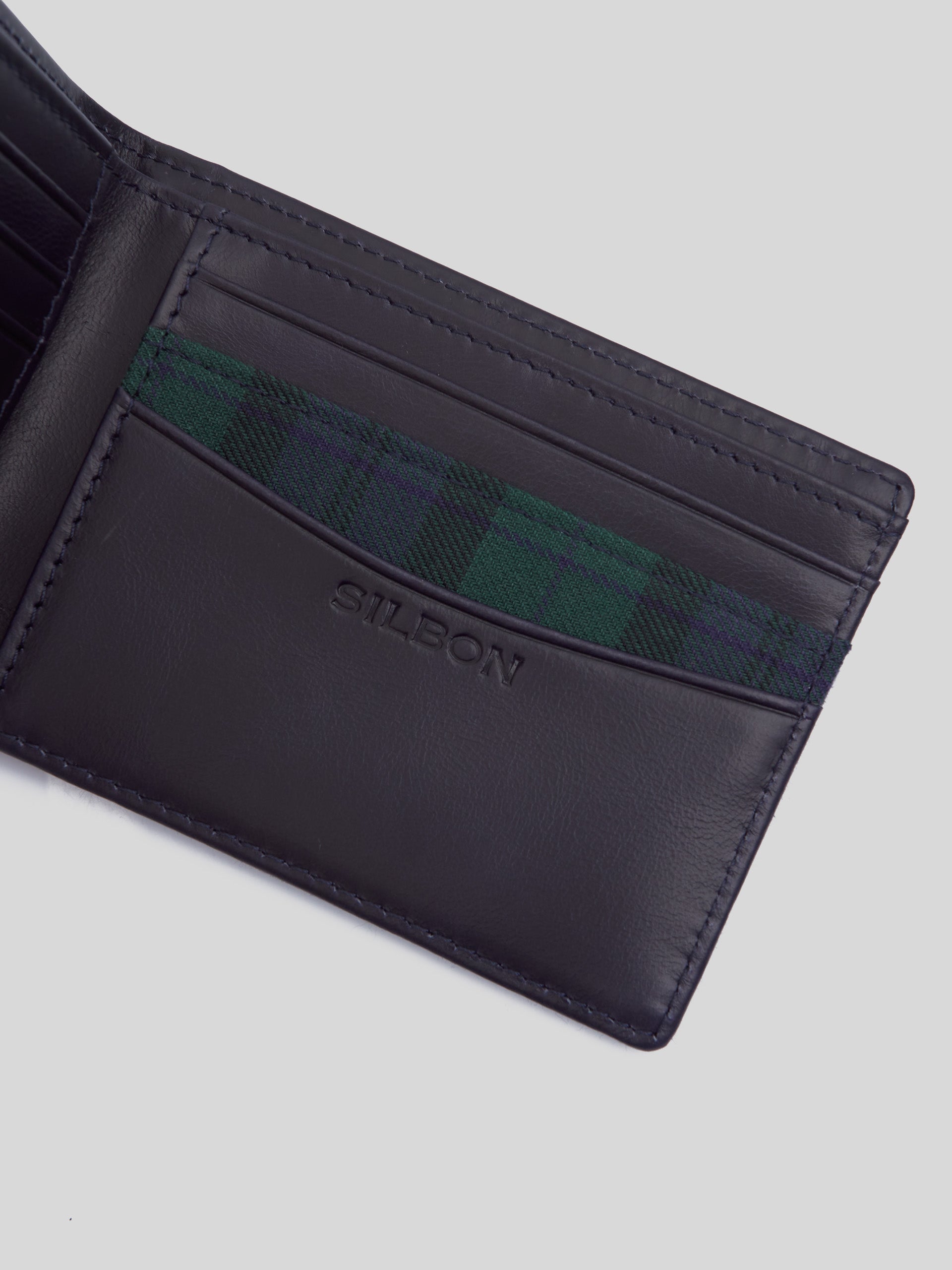 Silbon leather tartan fabric wallet