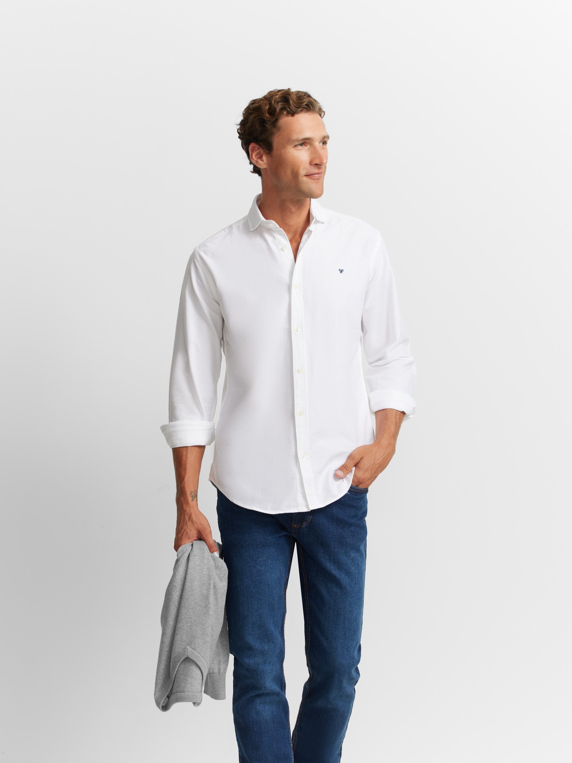 Chemise sport oxford découpée blanche