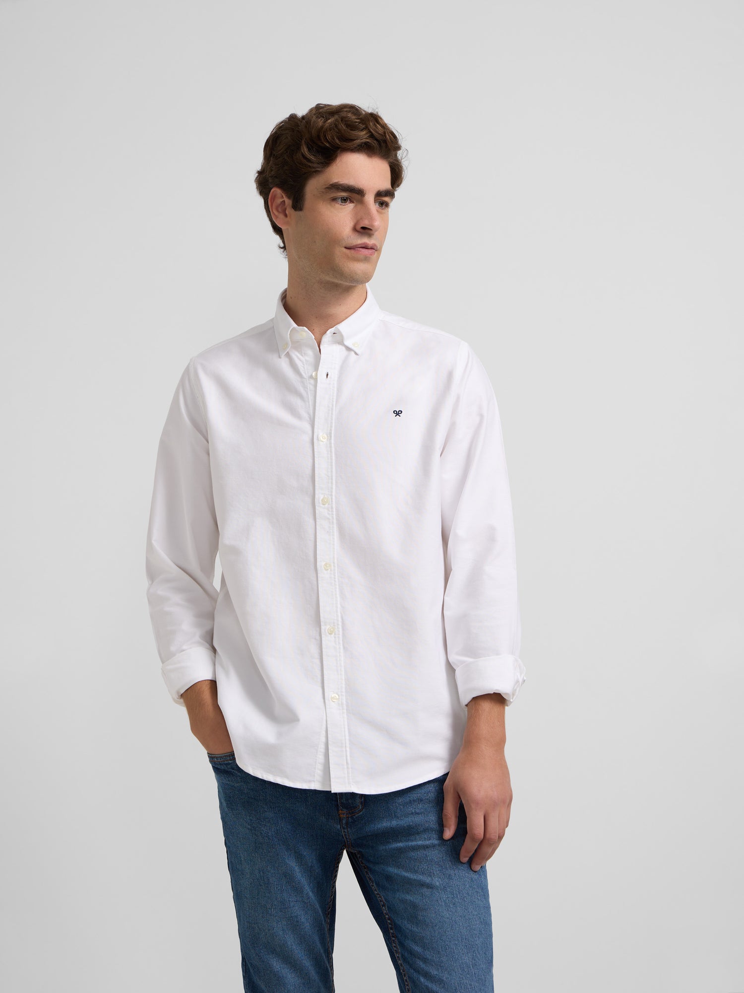 White regular fit oxford sport shirt