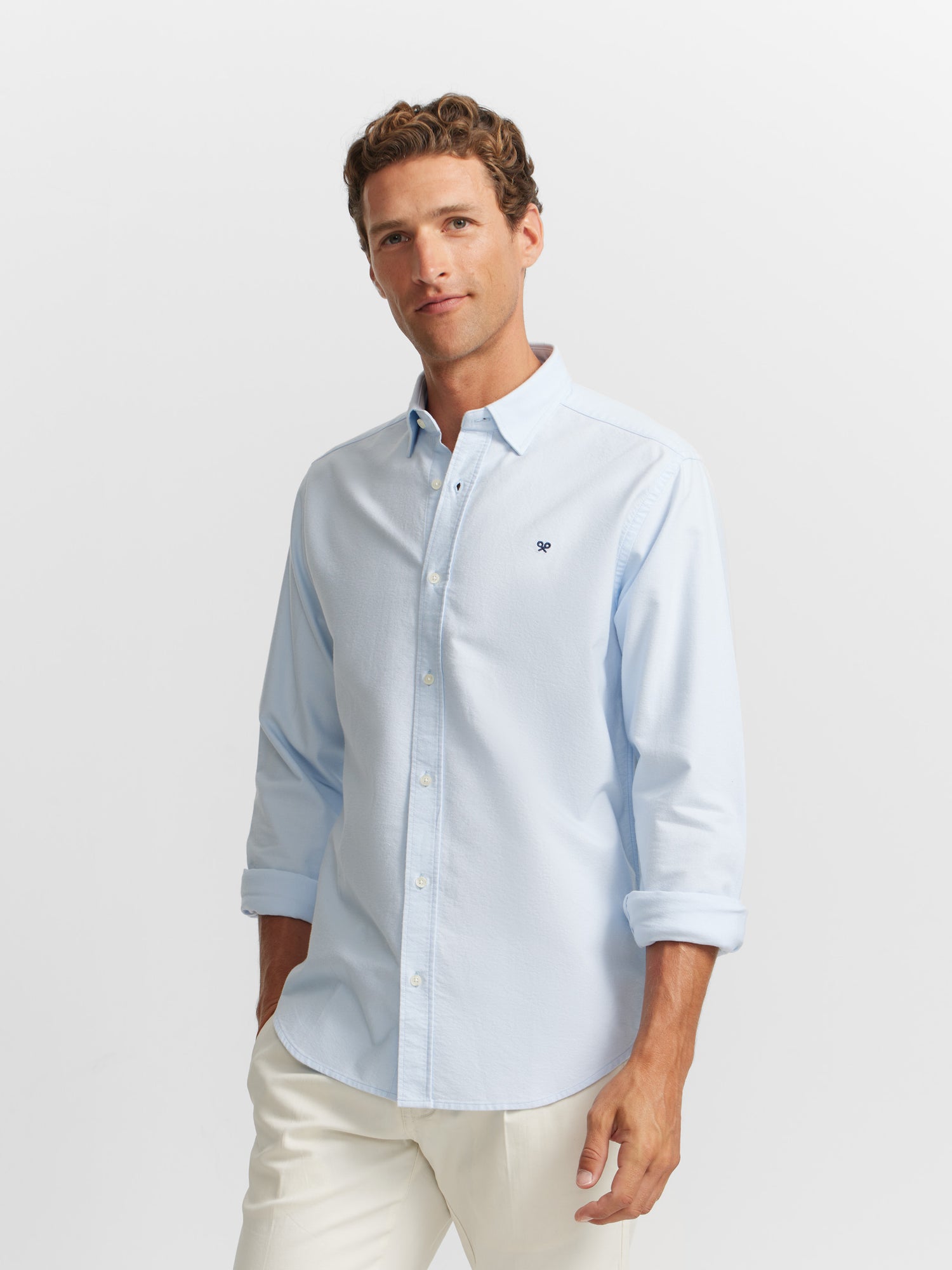 Camisa sport oxford cutaway celeste