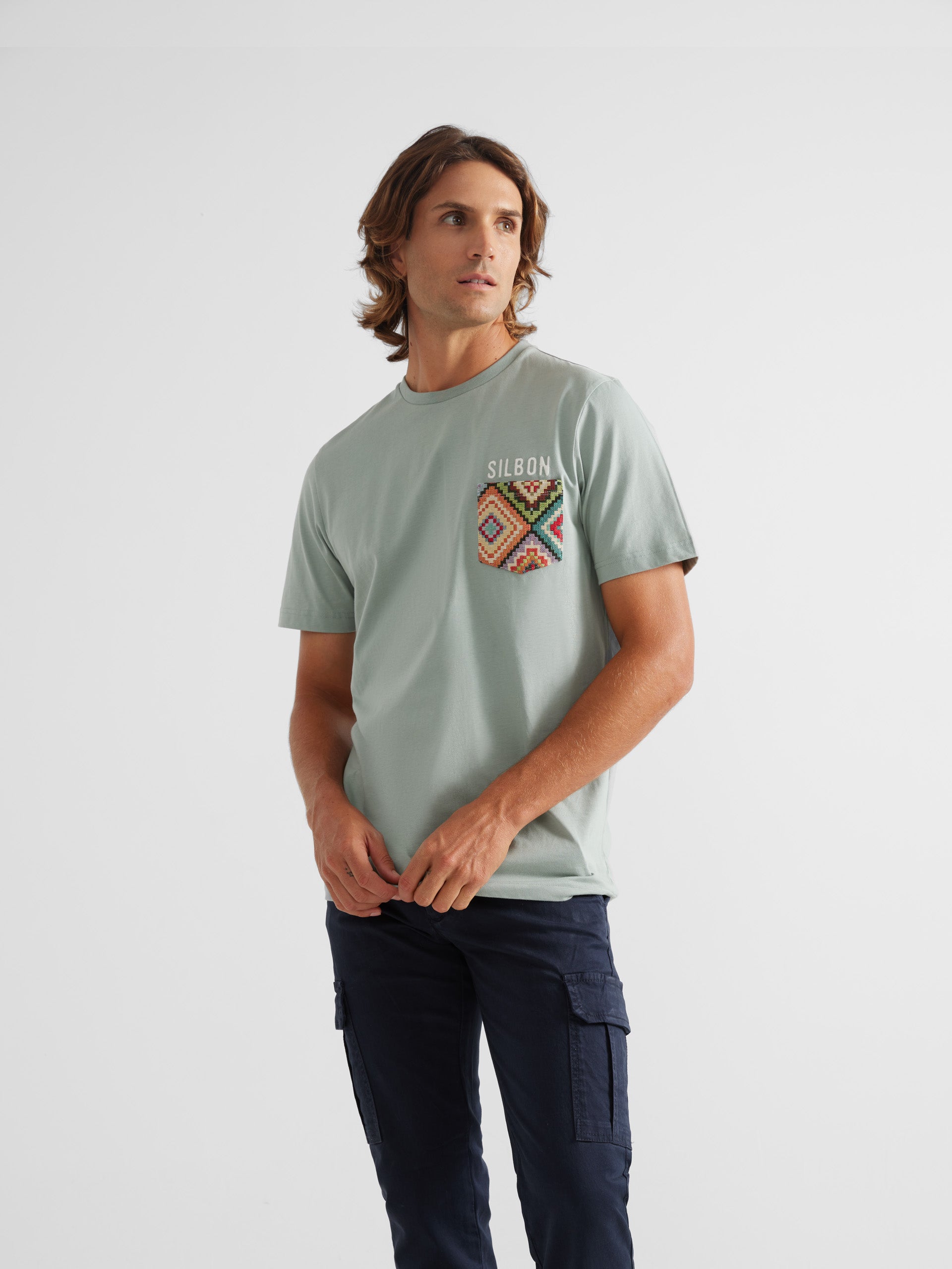 SILBON Camiseta Bolsillo Étnico Azul Marino Manga Corta para Hombre Talla  XXS: .es: Moda