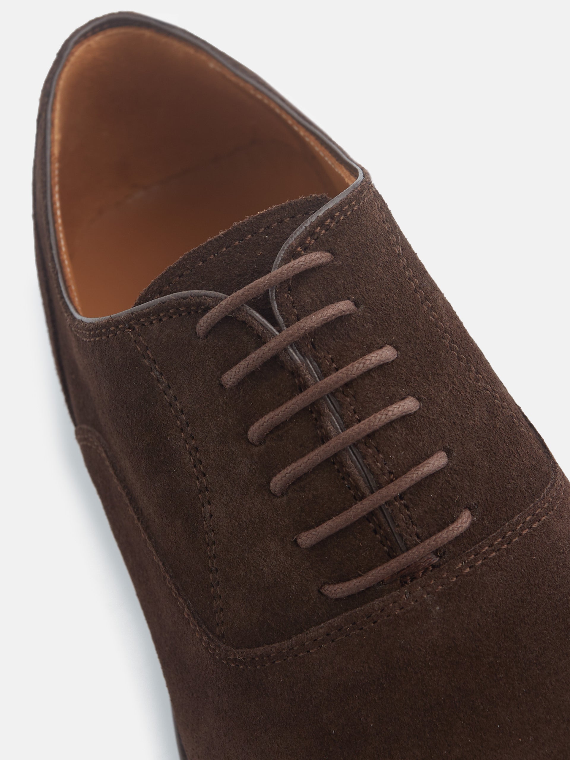 Classic suede shoe with dark brown laces