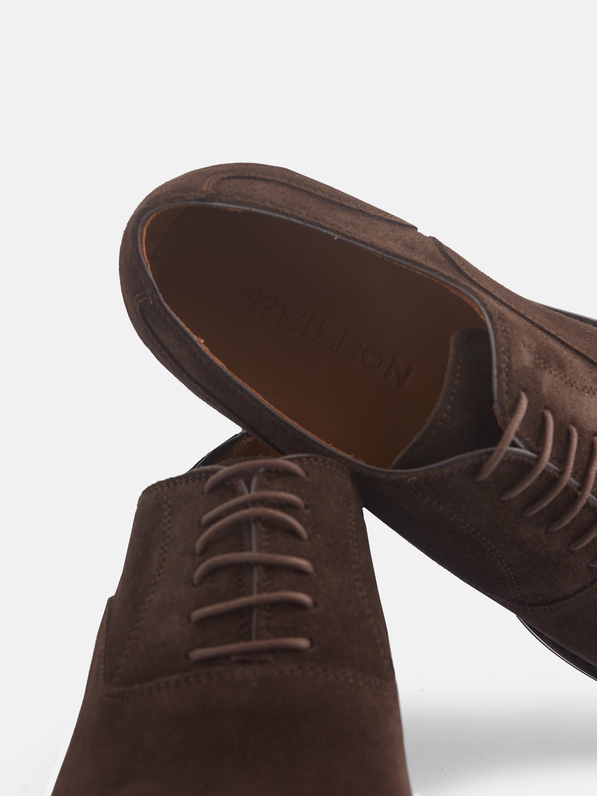 Classic suede shoe with dark brown laces