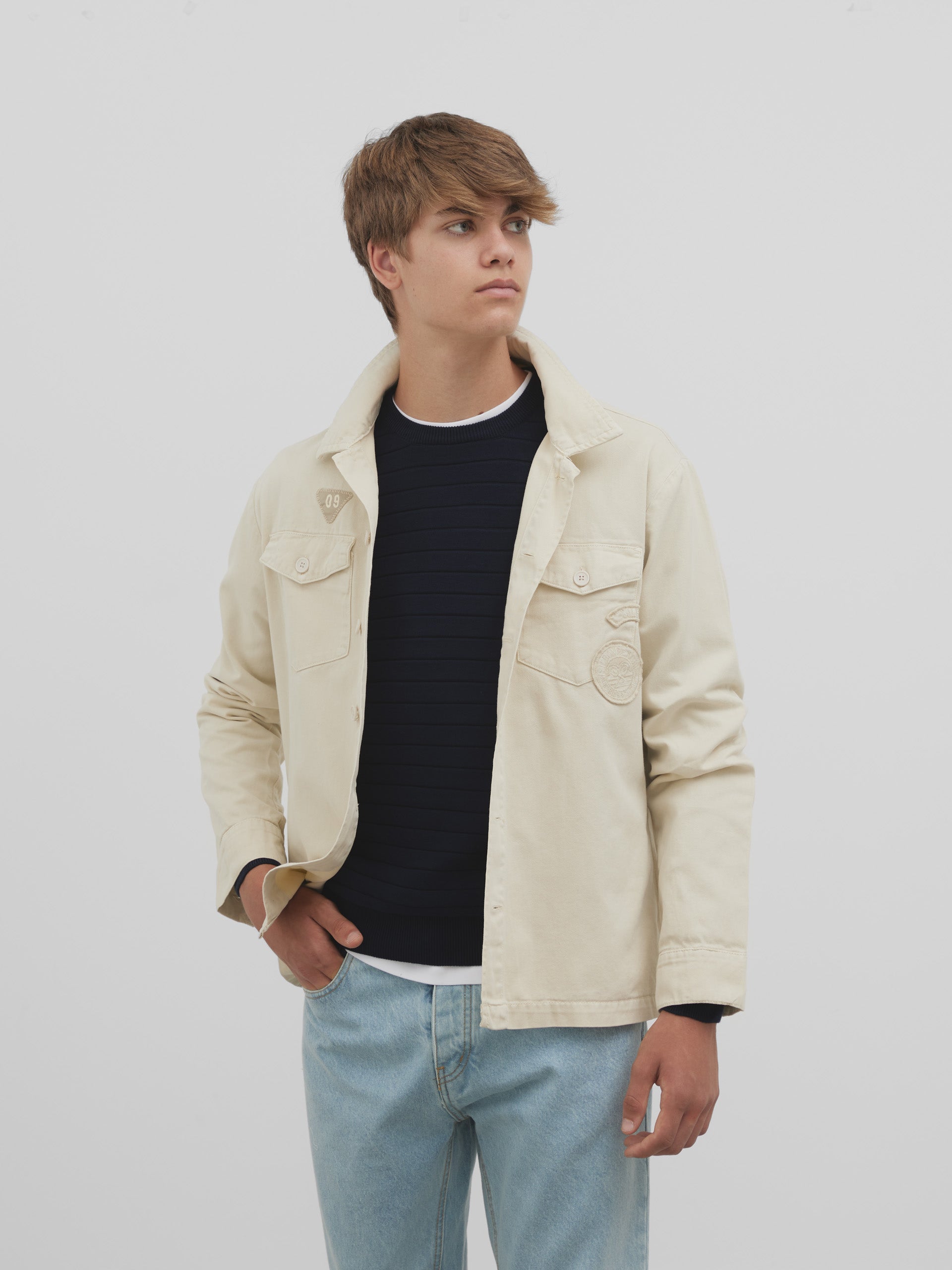 Beige patch overshirt