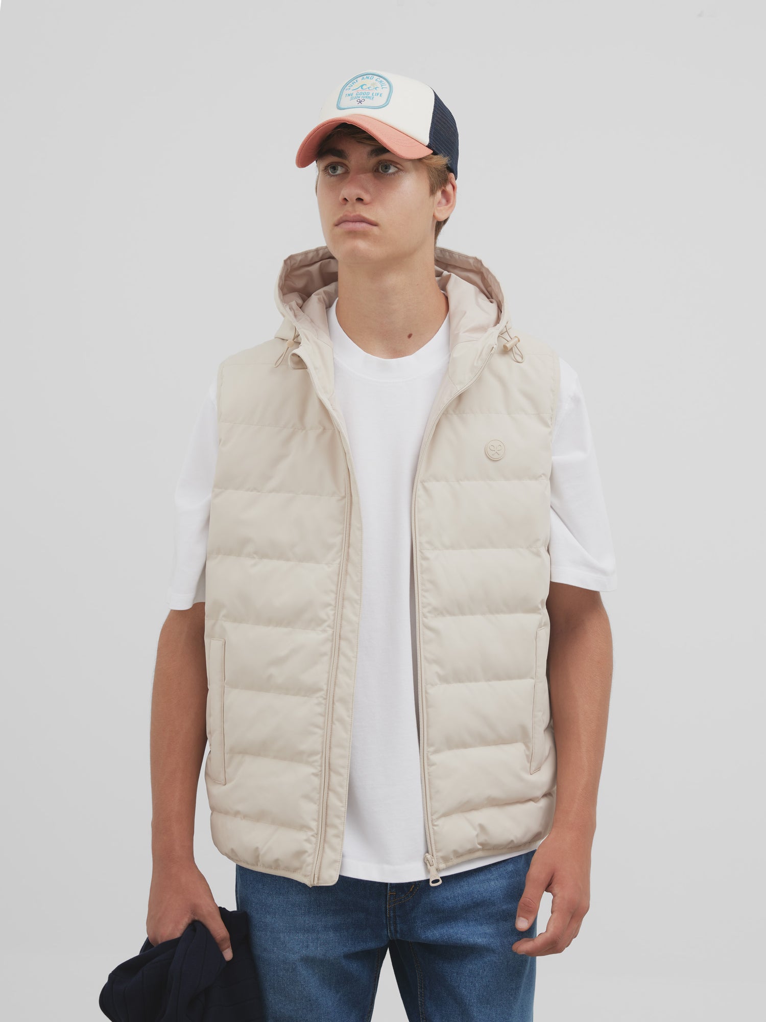Light beige hooded padded vest