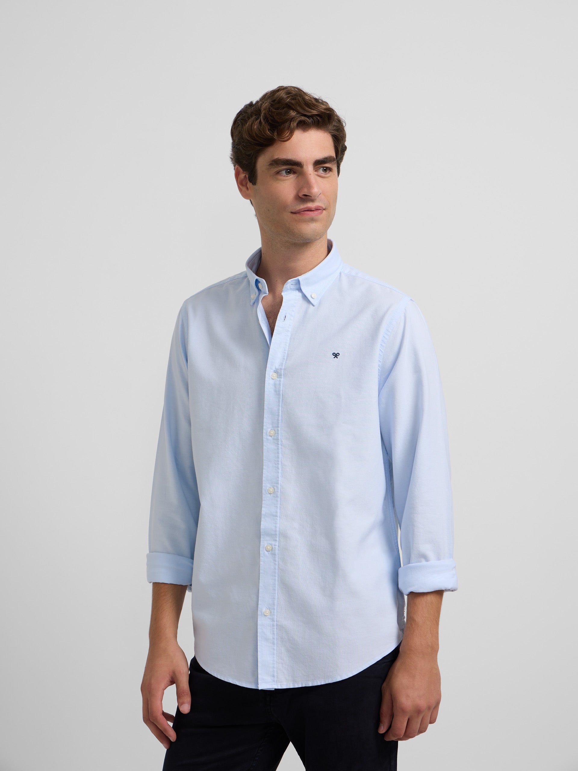 Light blue stripe regular fit oxford sport shirt