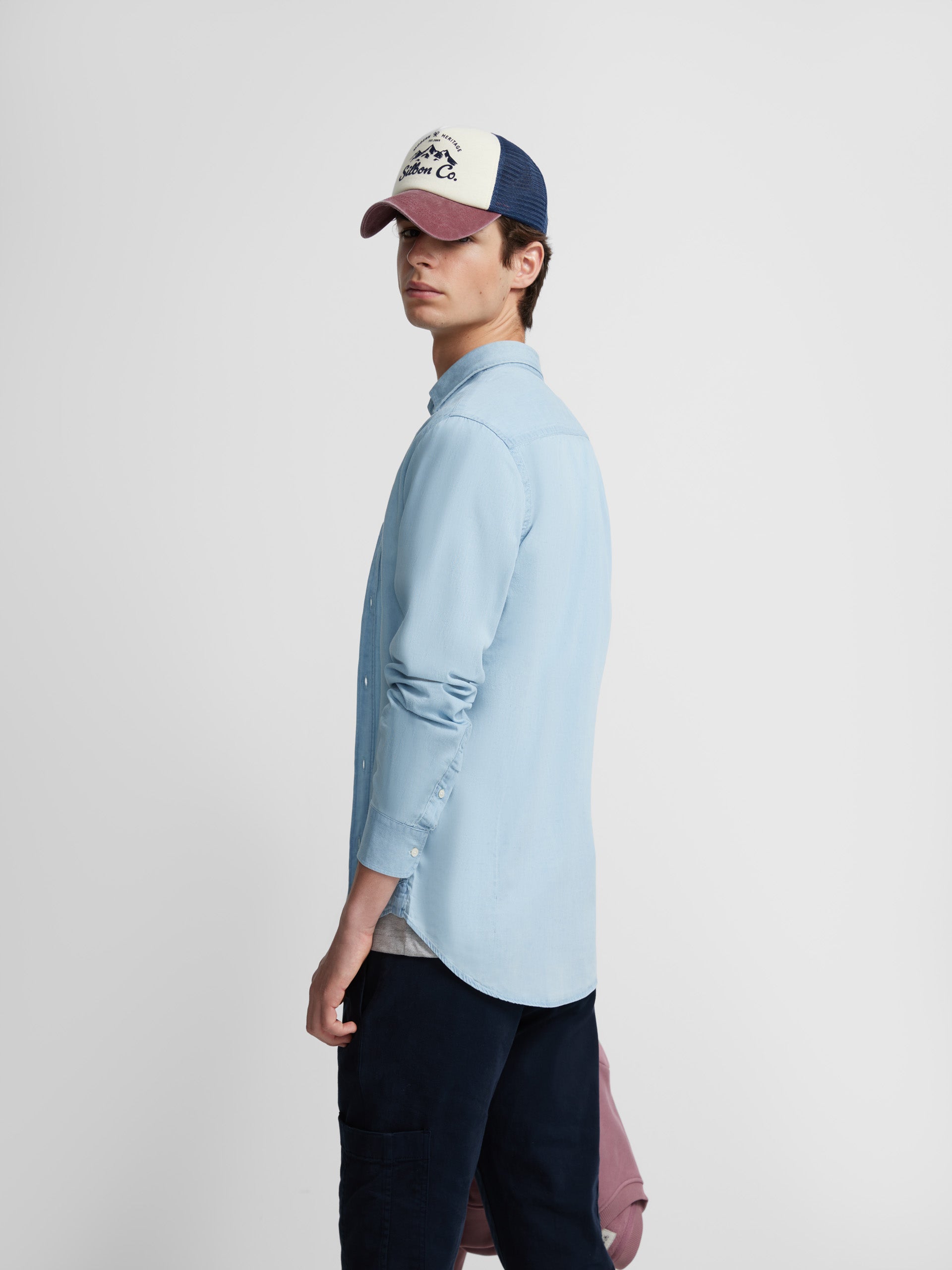 Light blue cutaway denim sport shirt