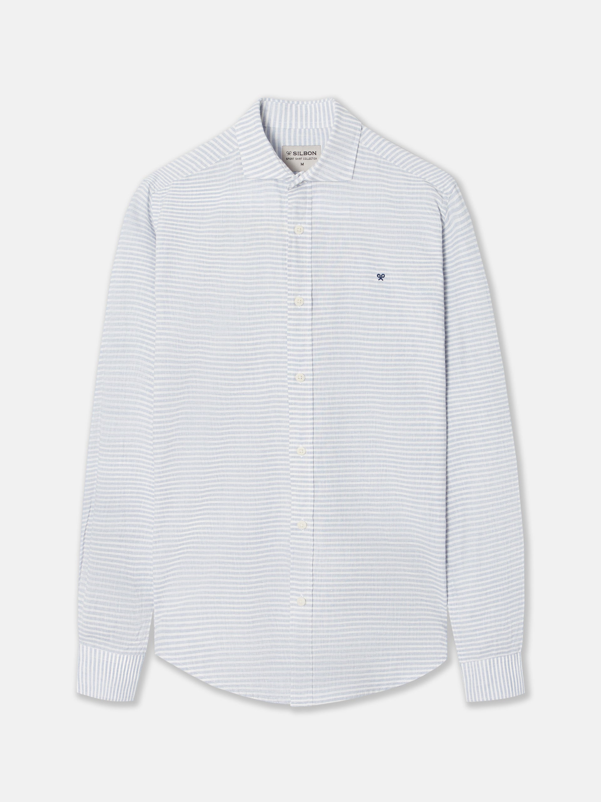 Silbon soft blue horizontal stripe sport shirt