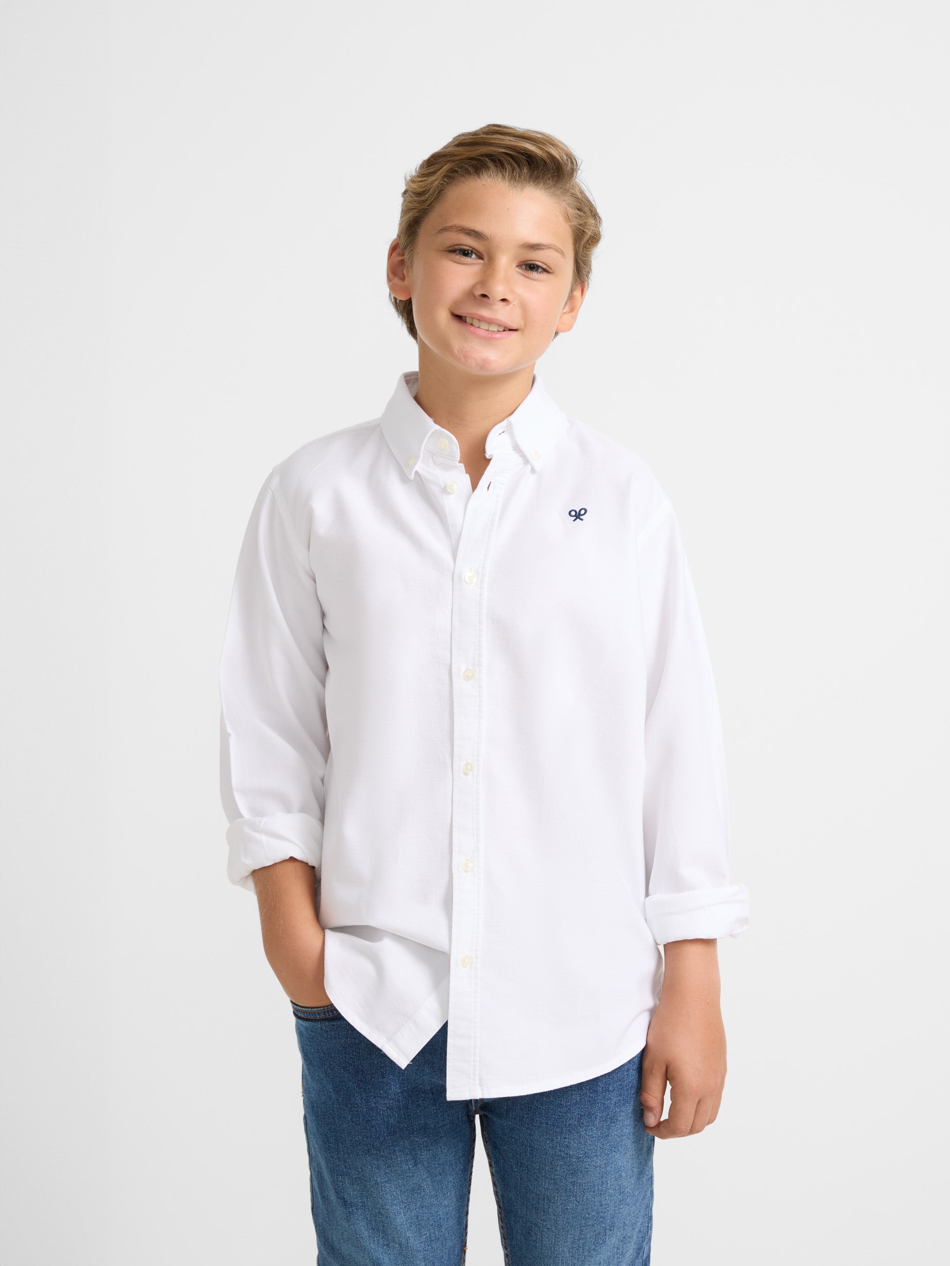 Chemise de sport oxford blanche classique pour enfants