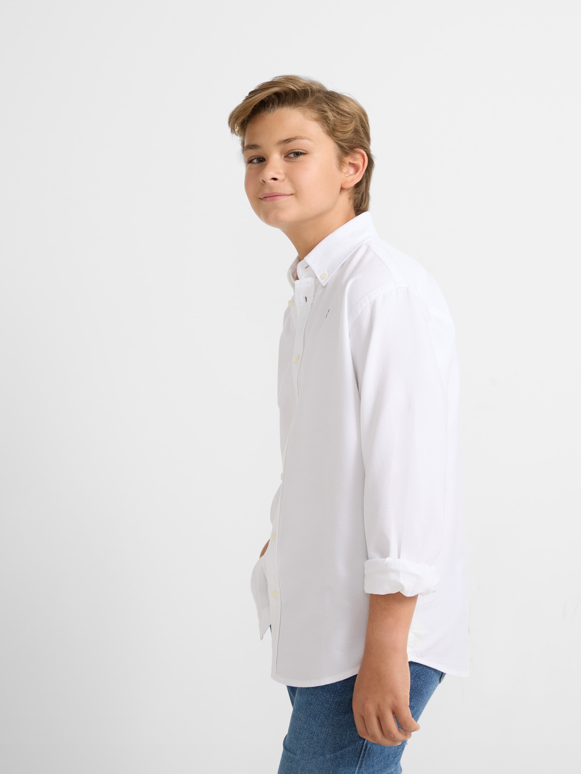 Chemise de sport oxford blanche classique pour enfants