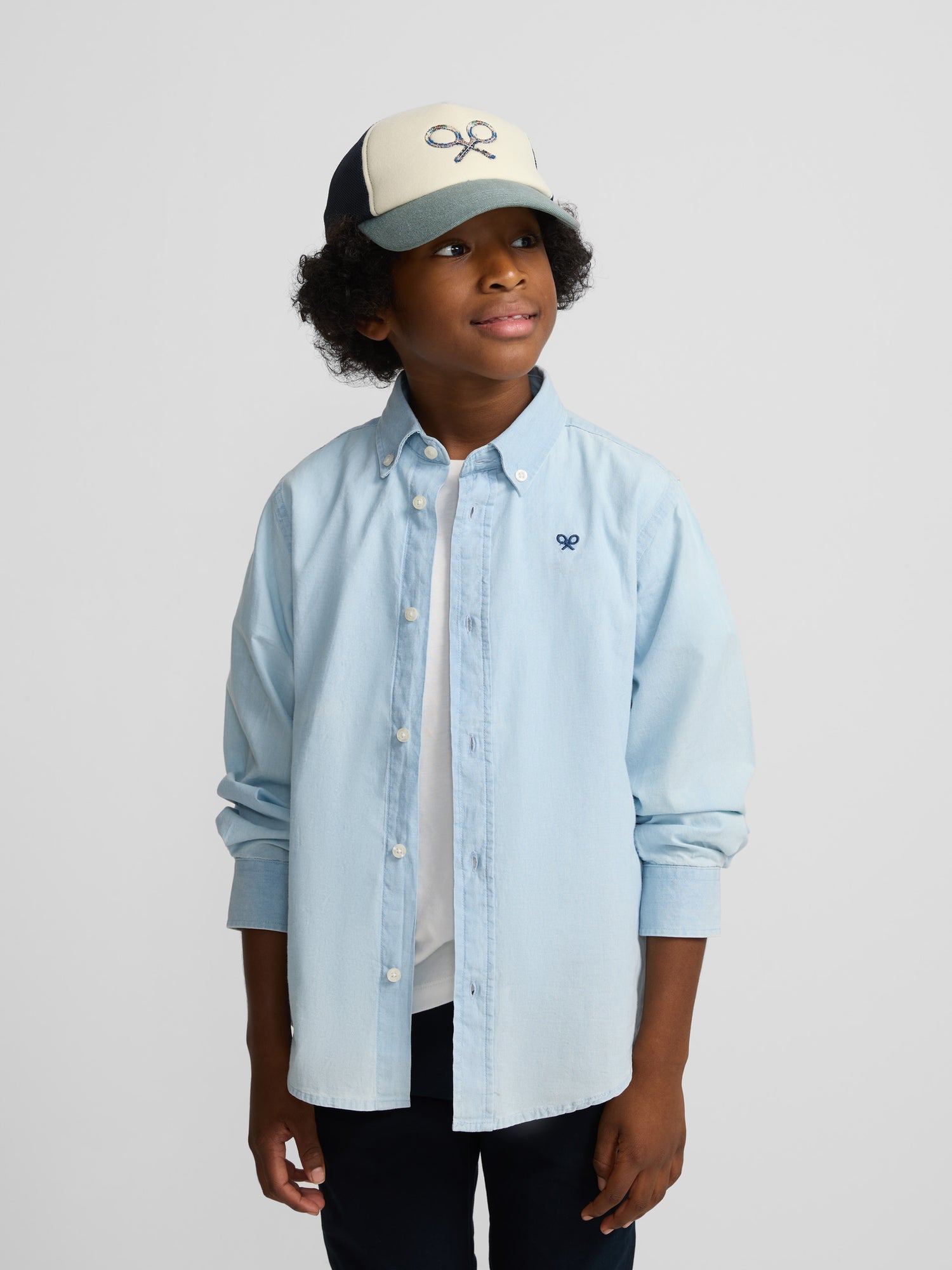 Classic light blue denim kids sport shirt