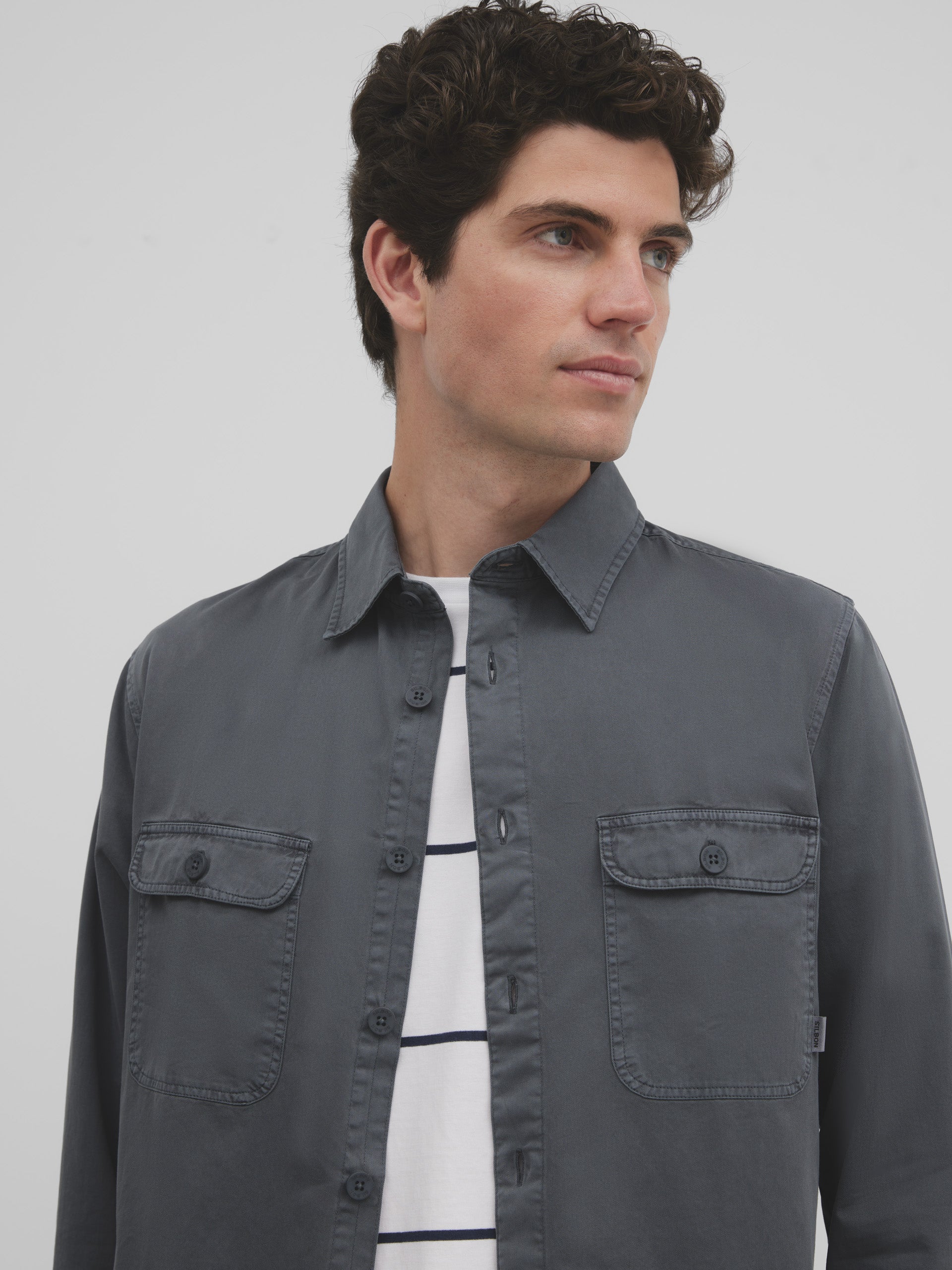 Medium gray garment dye overshirt