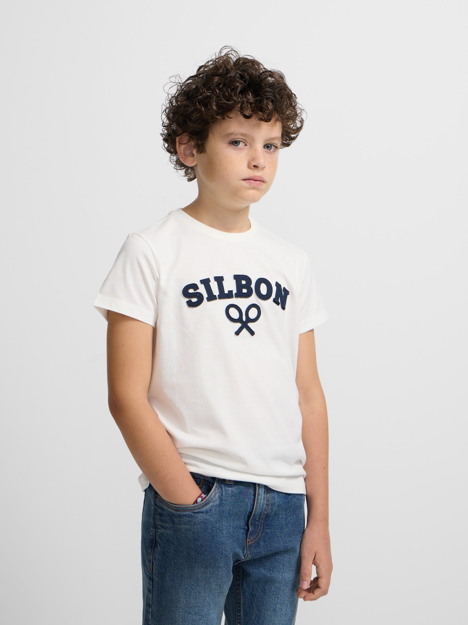 Camiseta kids raqueta media blanca