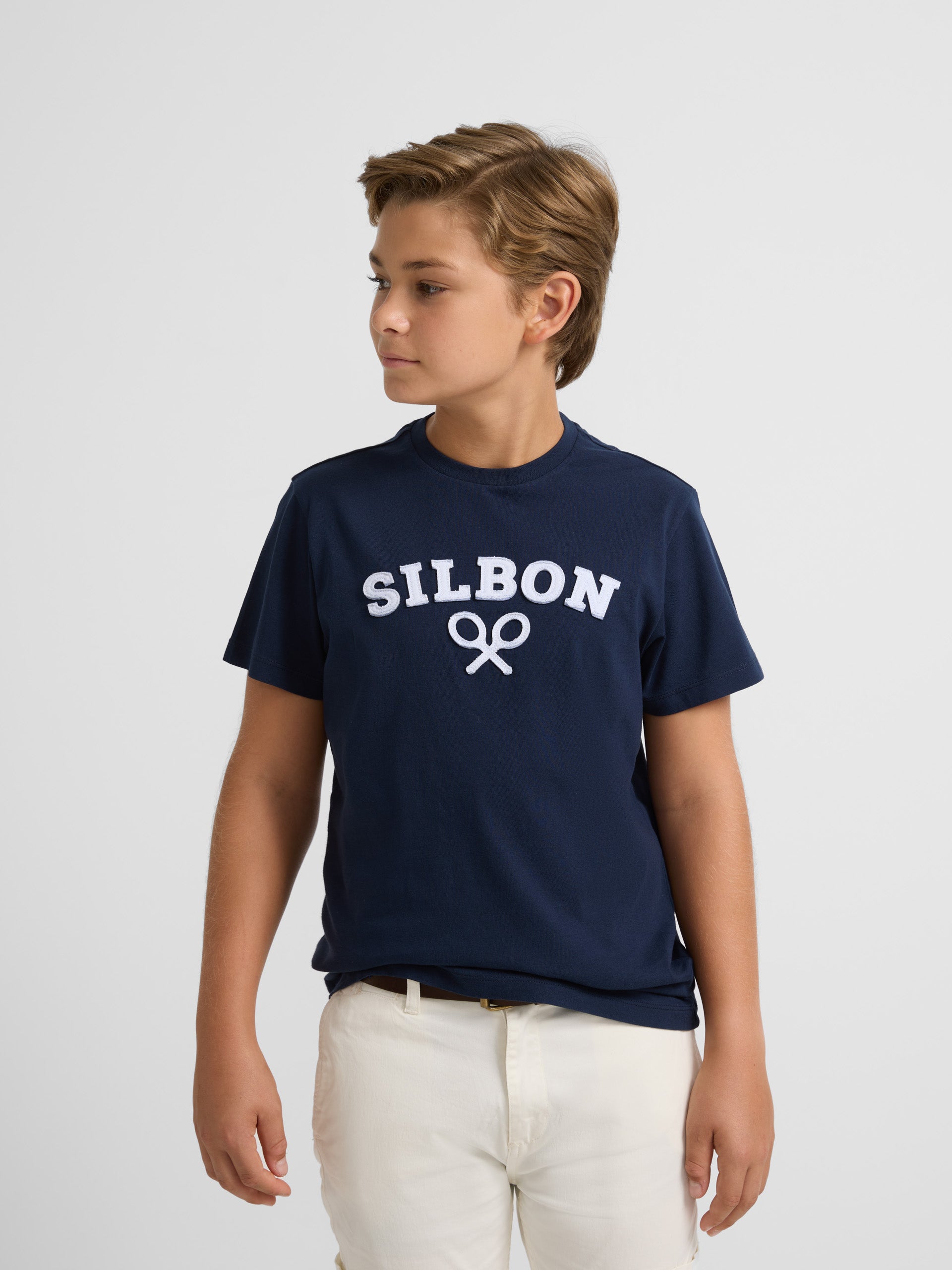 Kids navy blue half racket t-shirt