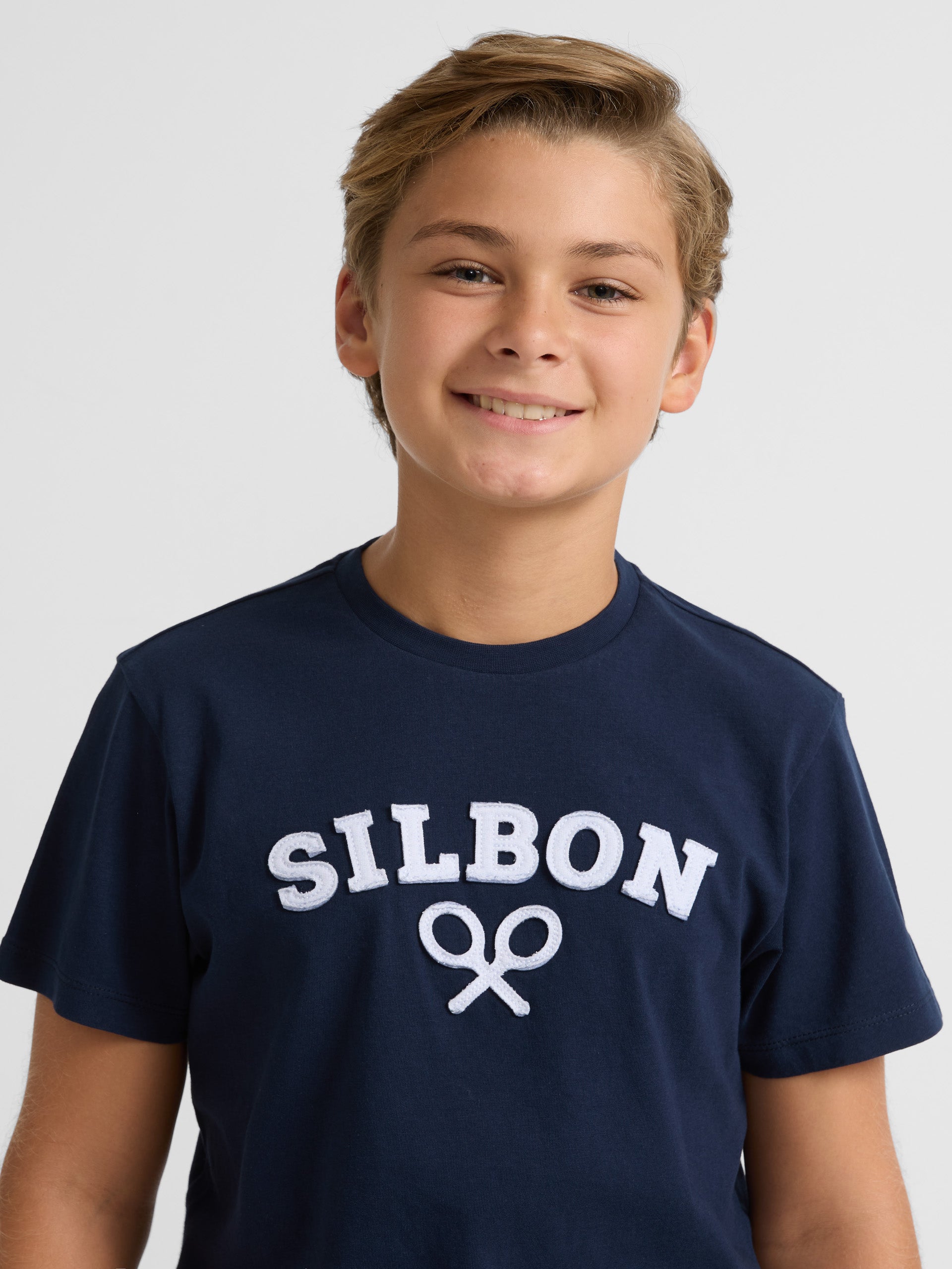 Kids navy blue half racket t-shirt