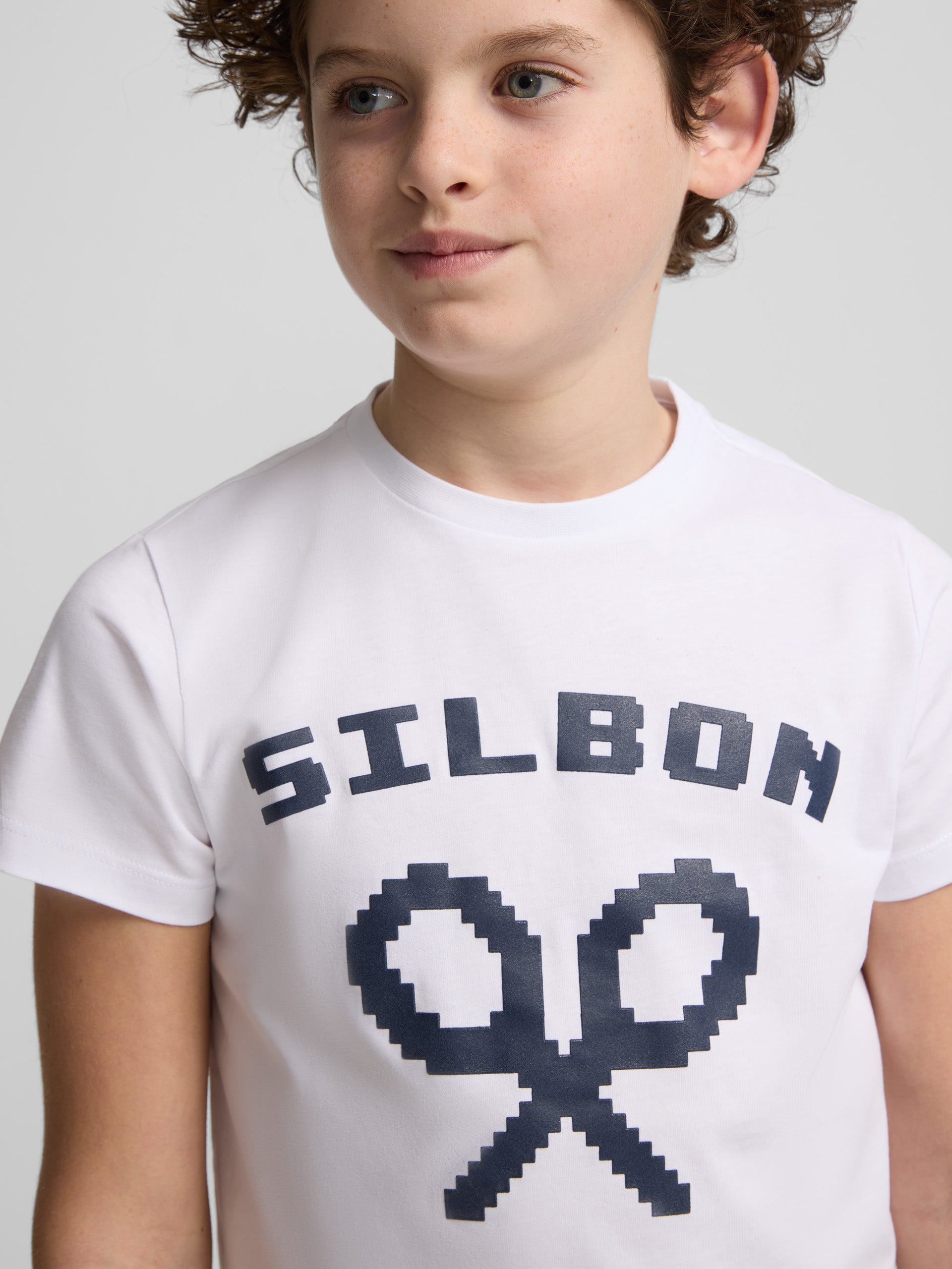 T-shirt enfant logo pixel blanc