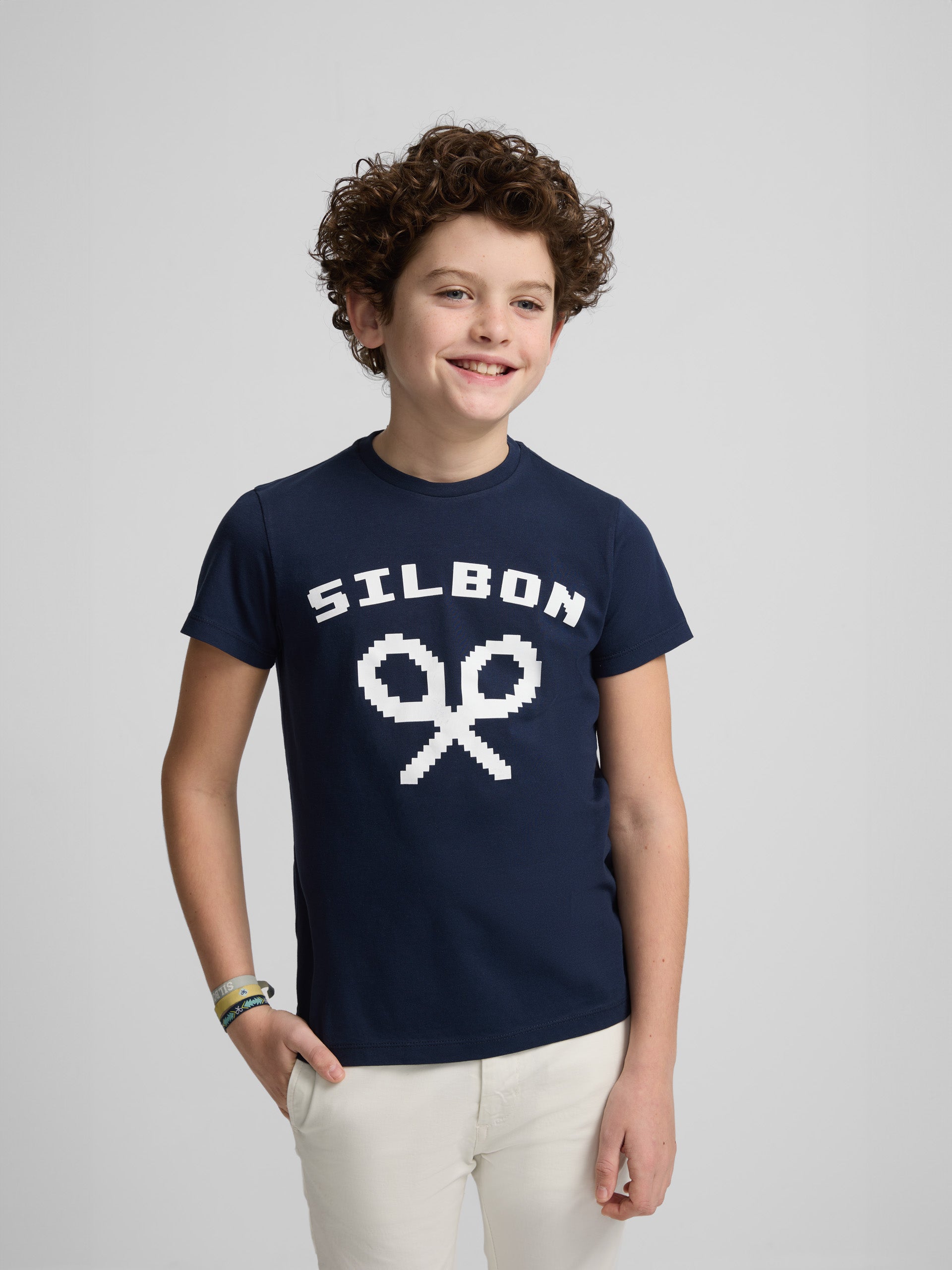 Navy blue pixel logo kids t-shirt