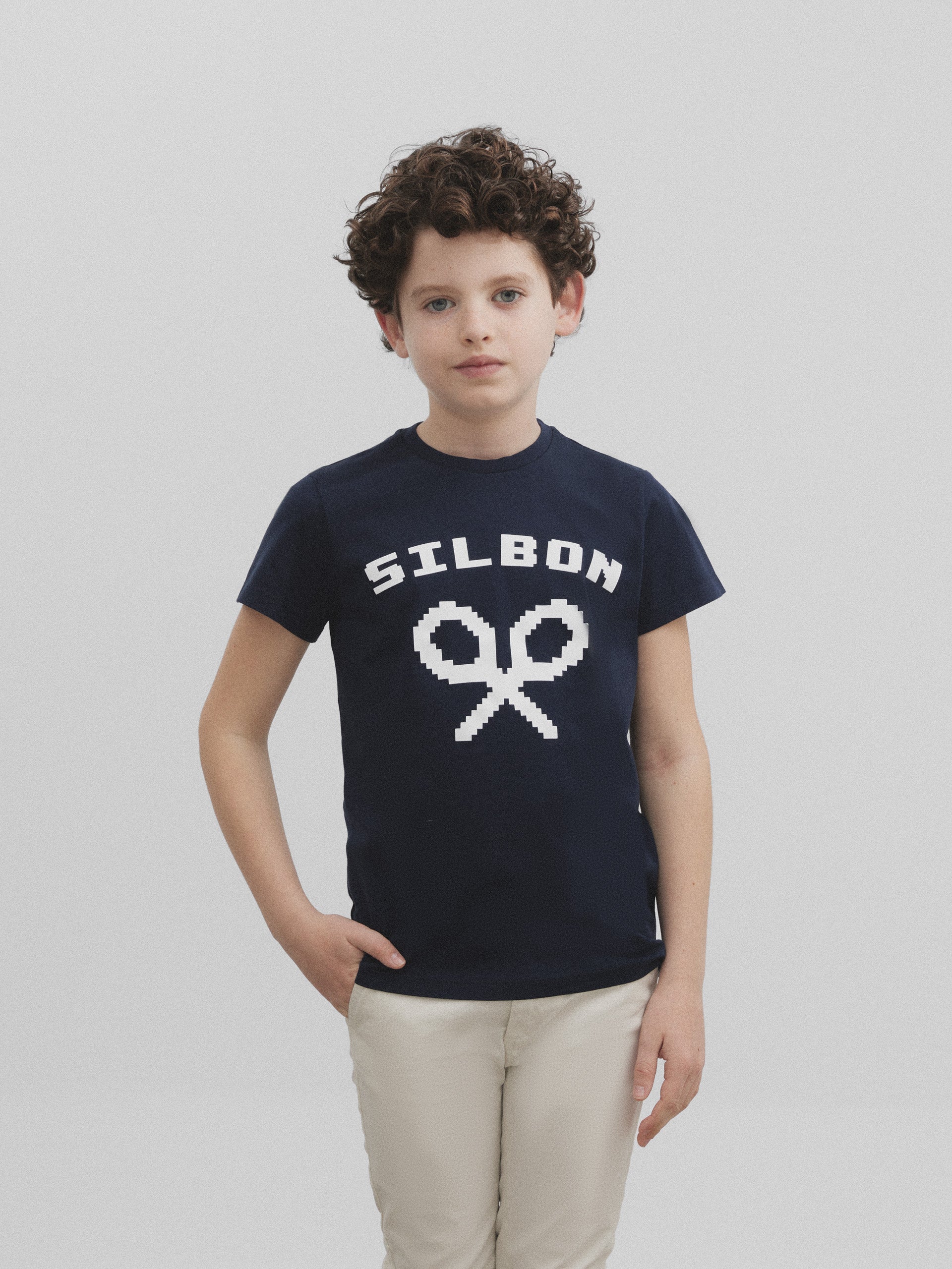 Navy blue pixel logo kids t-shirt