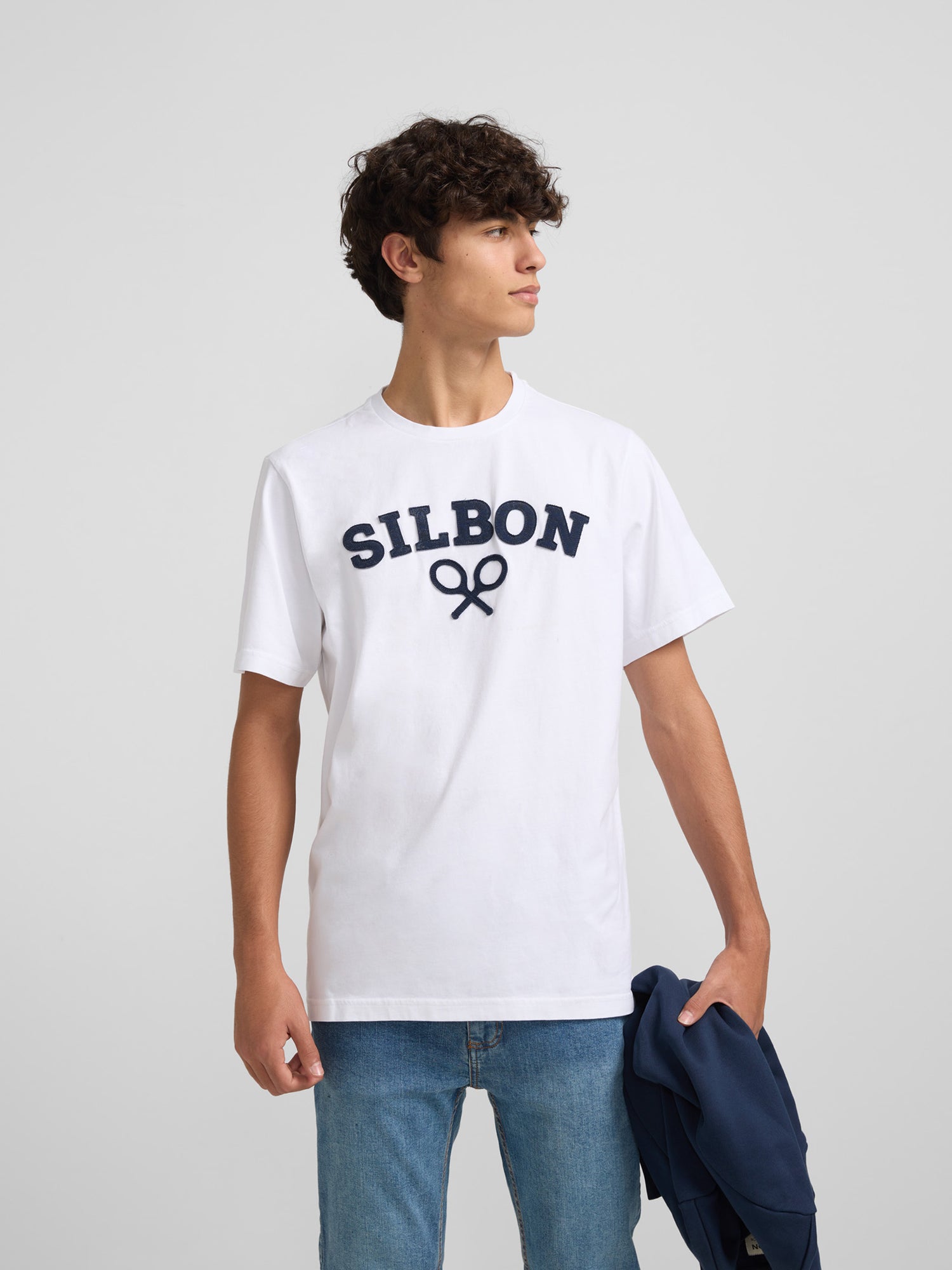 Camiseta silbon raqueta media blanca