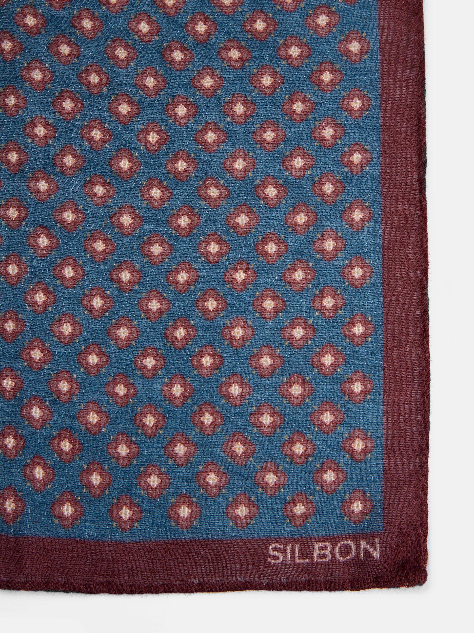 Burgundy blue motif scarf