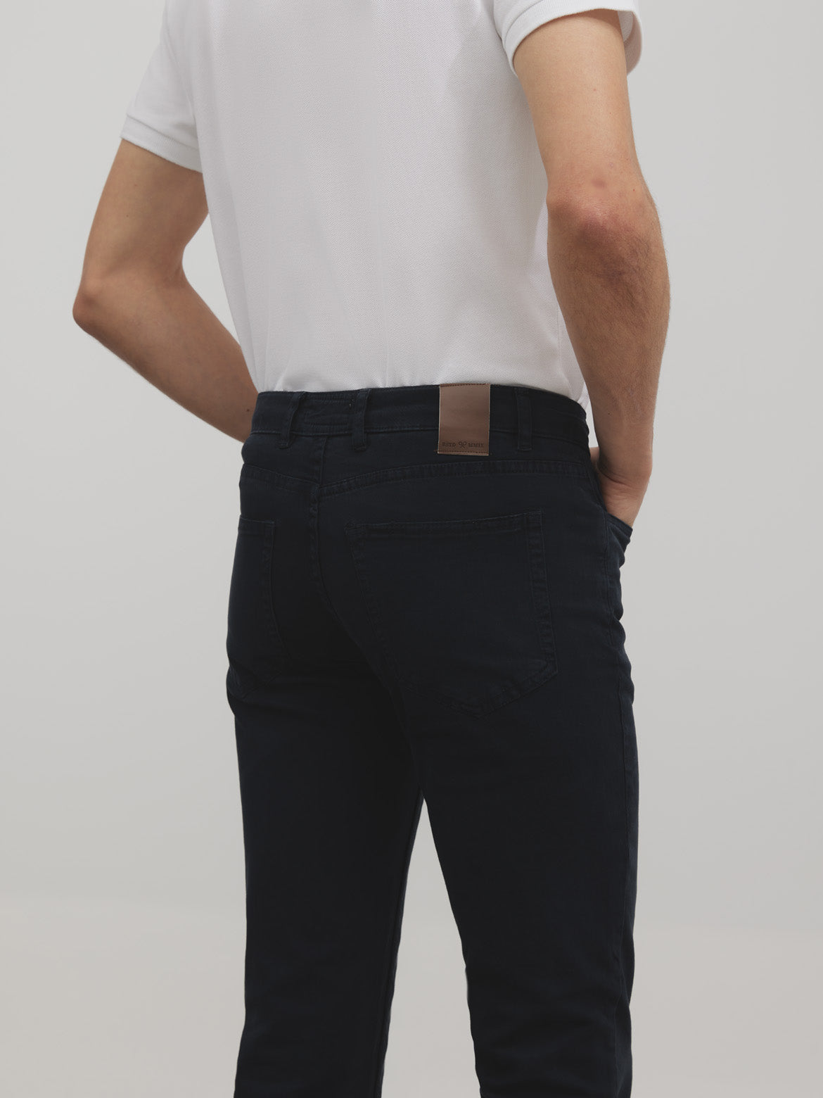 Navy blue five-pocket sport pants