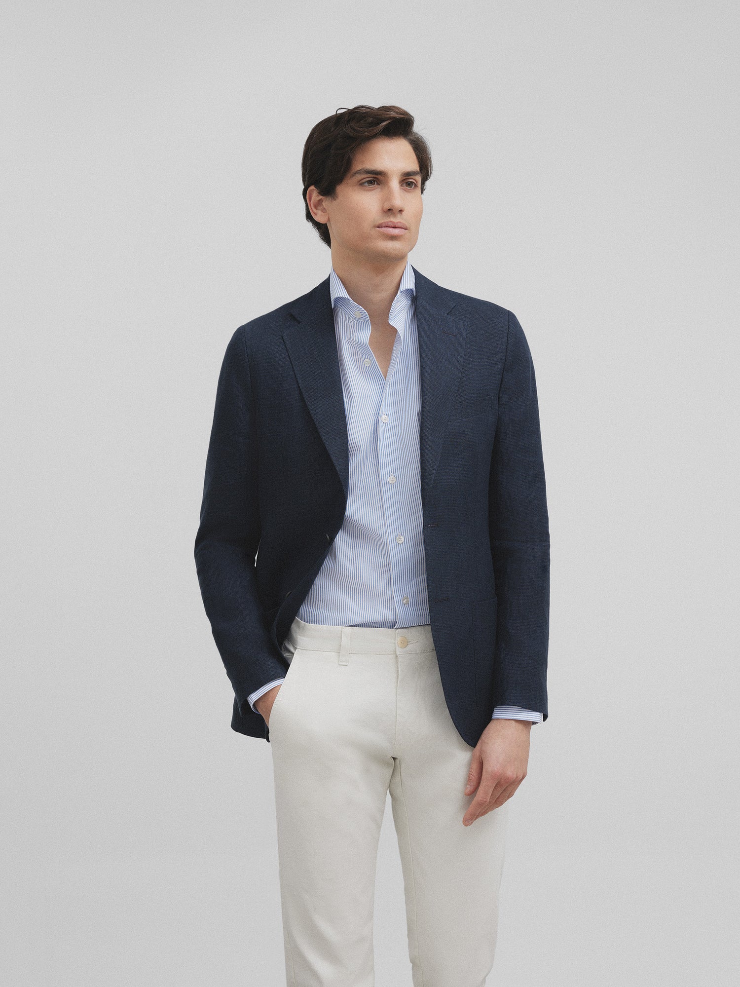 Blazer silbon pied-de-poule bleu marine