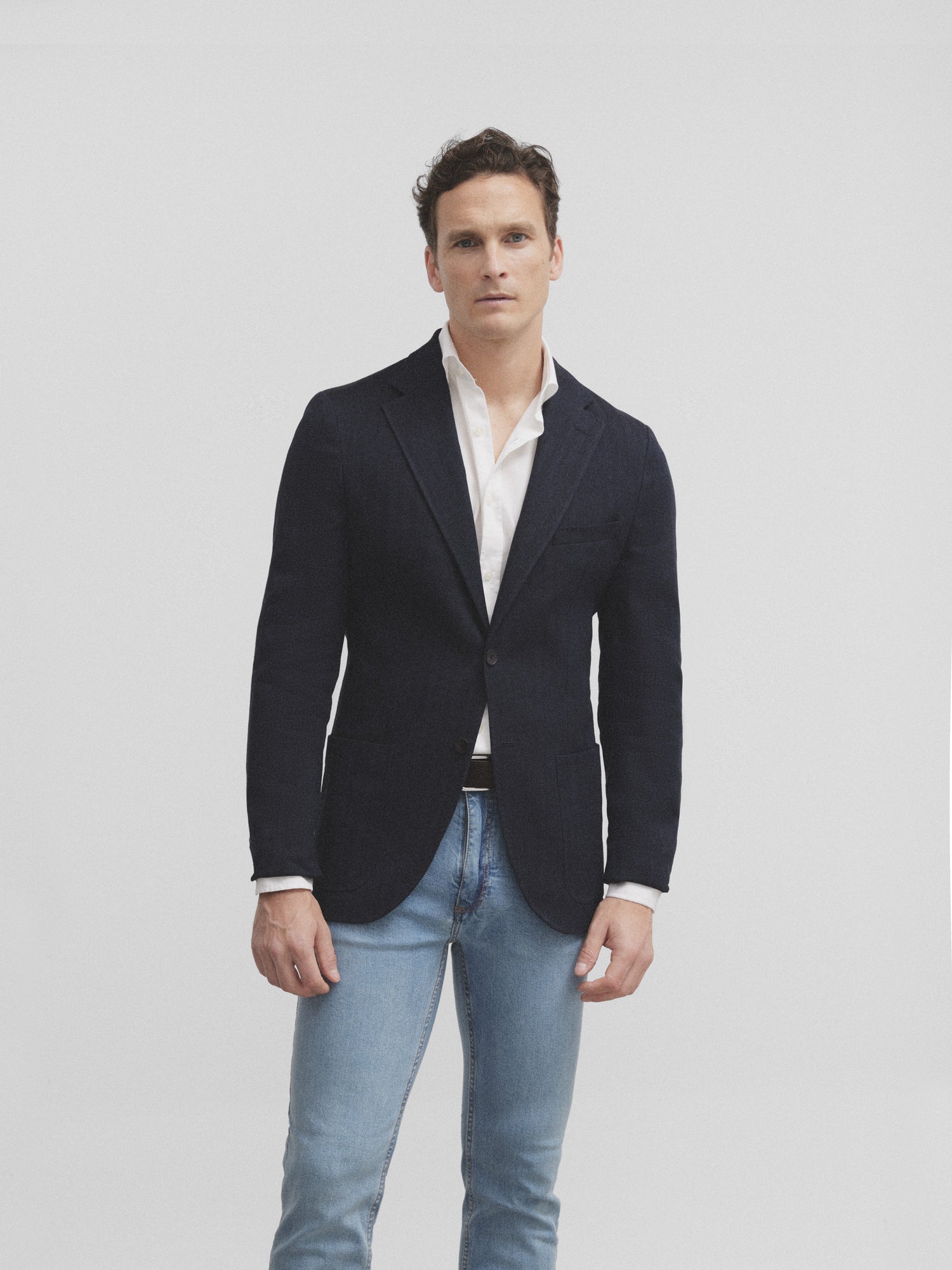 Navy blue herringbone blazer