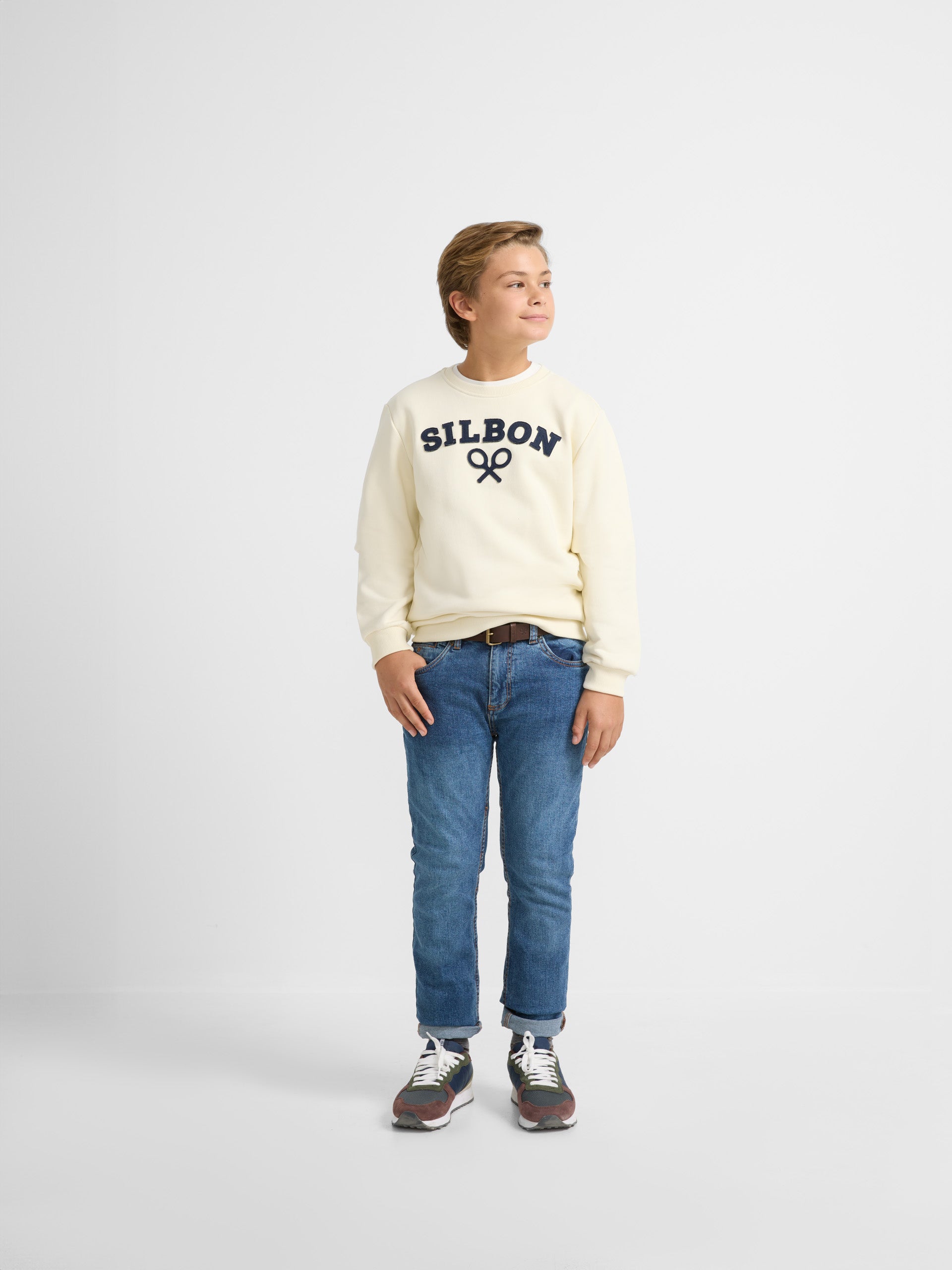 Half cream kids racket sweatshirt