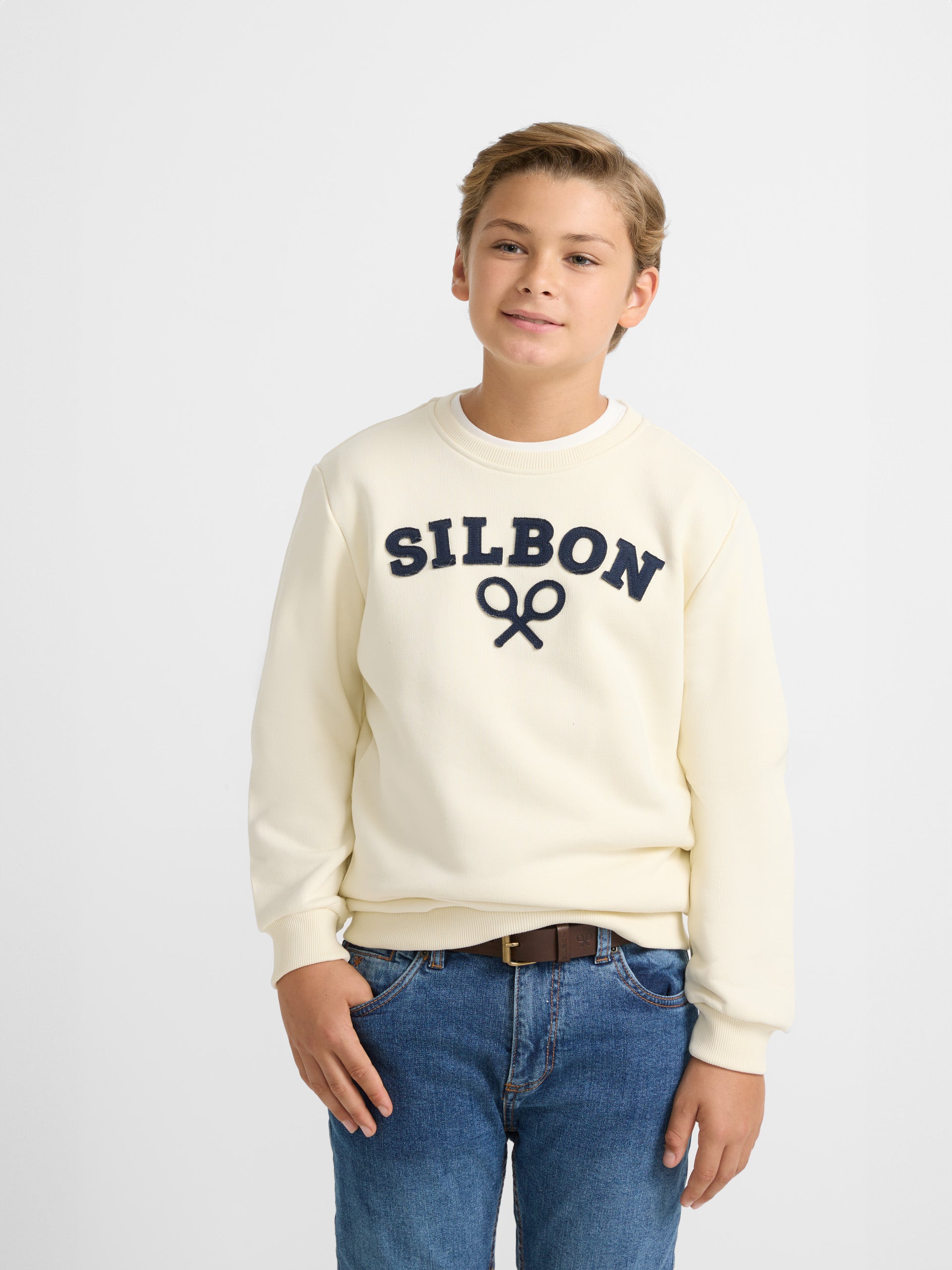 Half cream kids racket sweatshirt