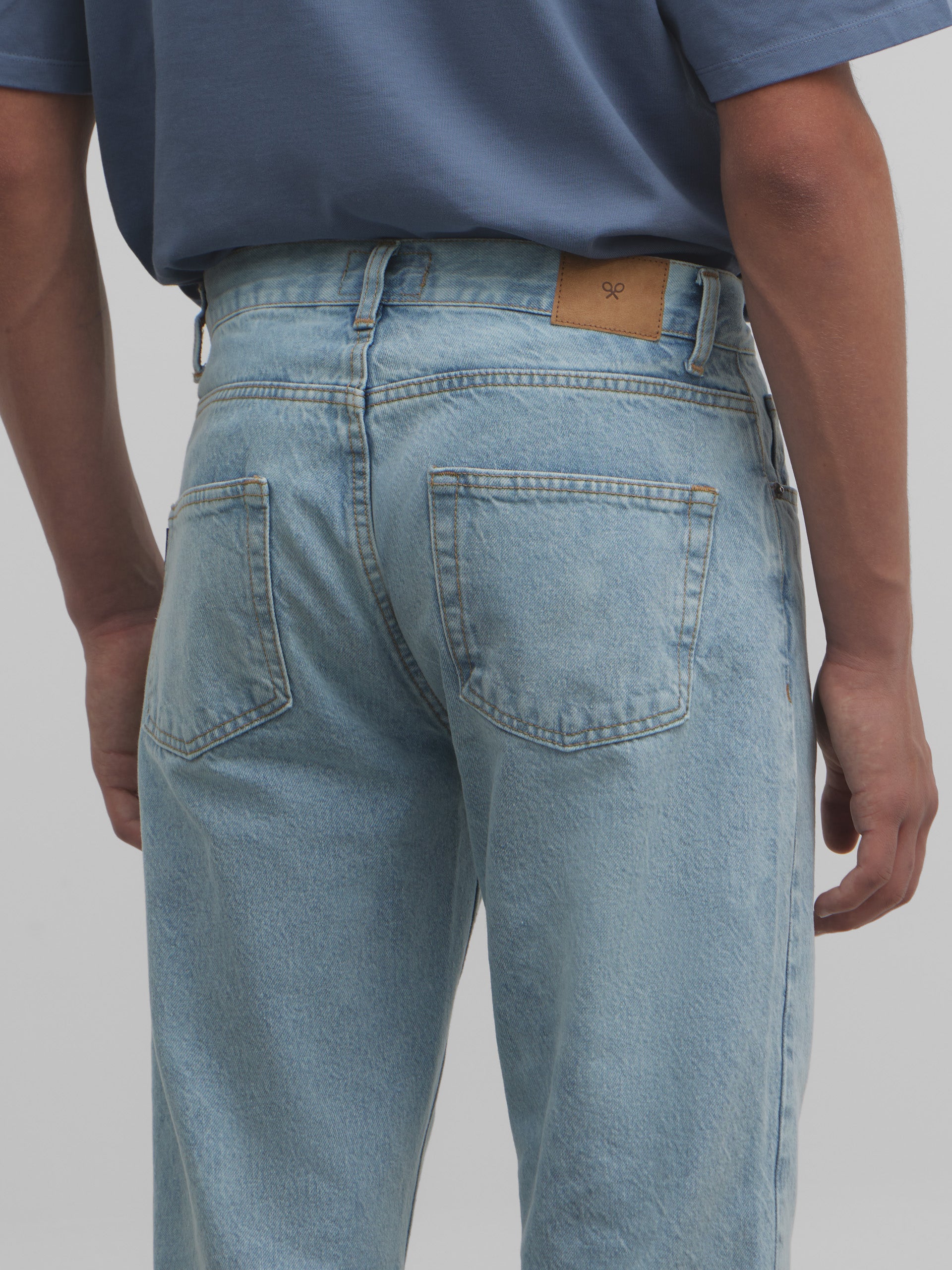 Blue cropped denim sport pants