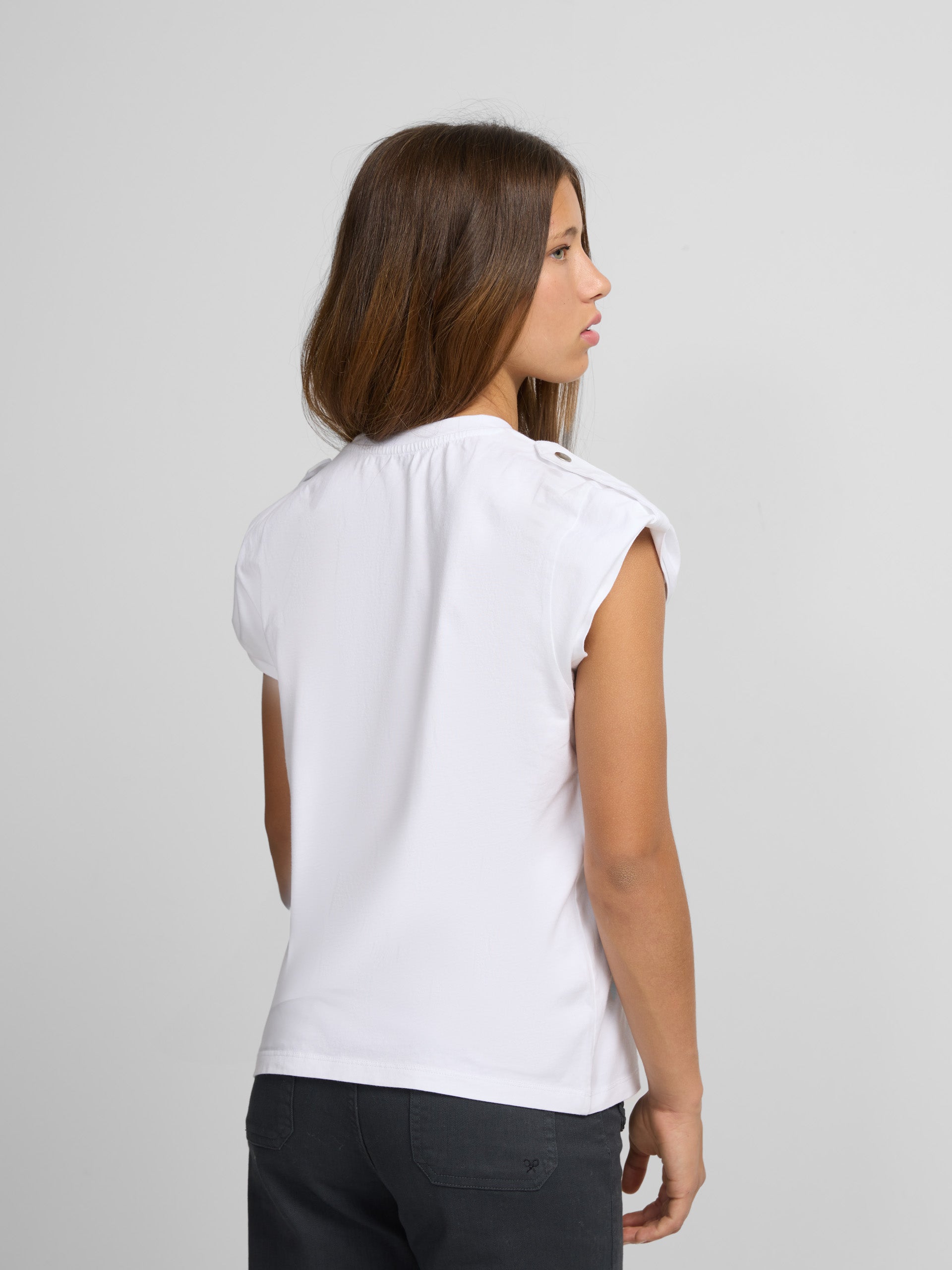 Women's white roll out sleeve t-shirt