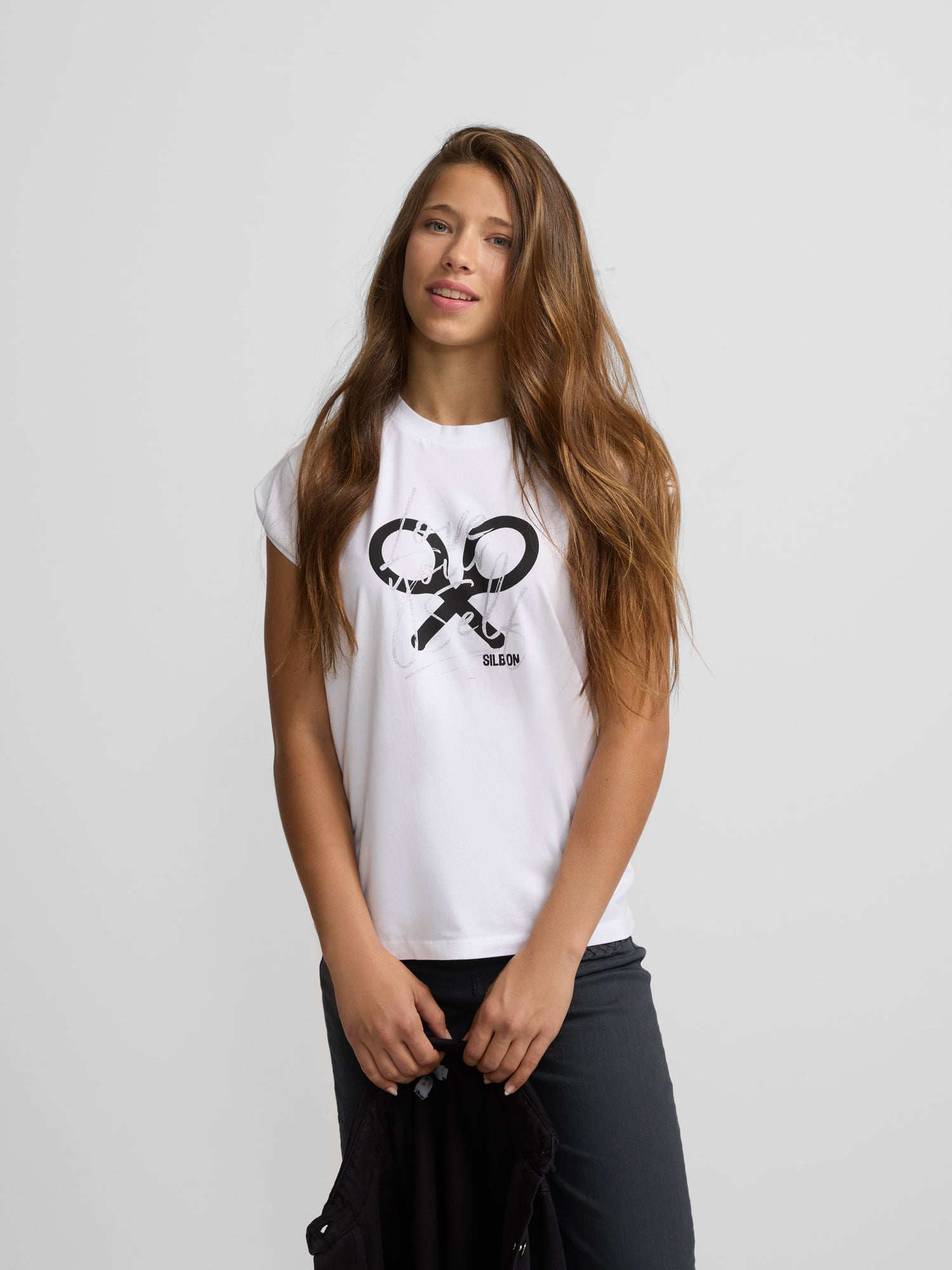 Women's white roll out sleeve t-shirt