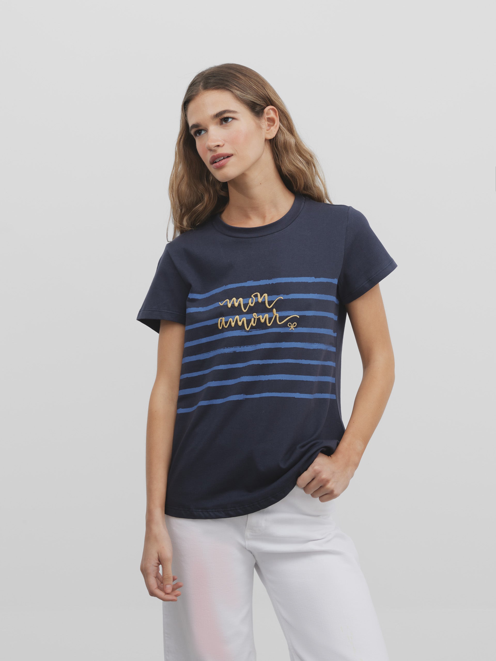 T-shirt femme Mon Amour bleu marine