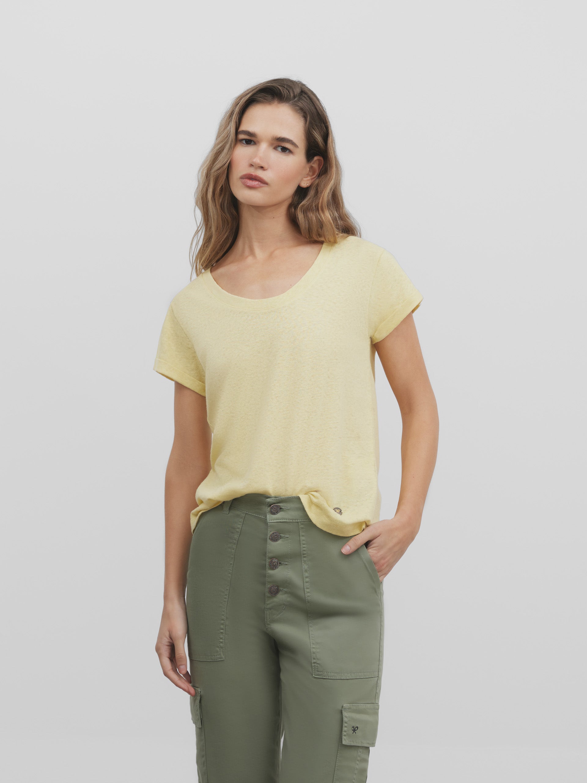 Yellow glitter racket linen t-shirt