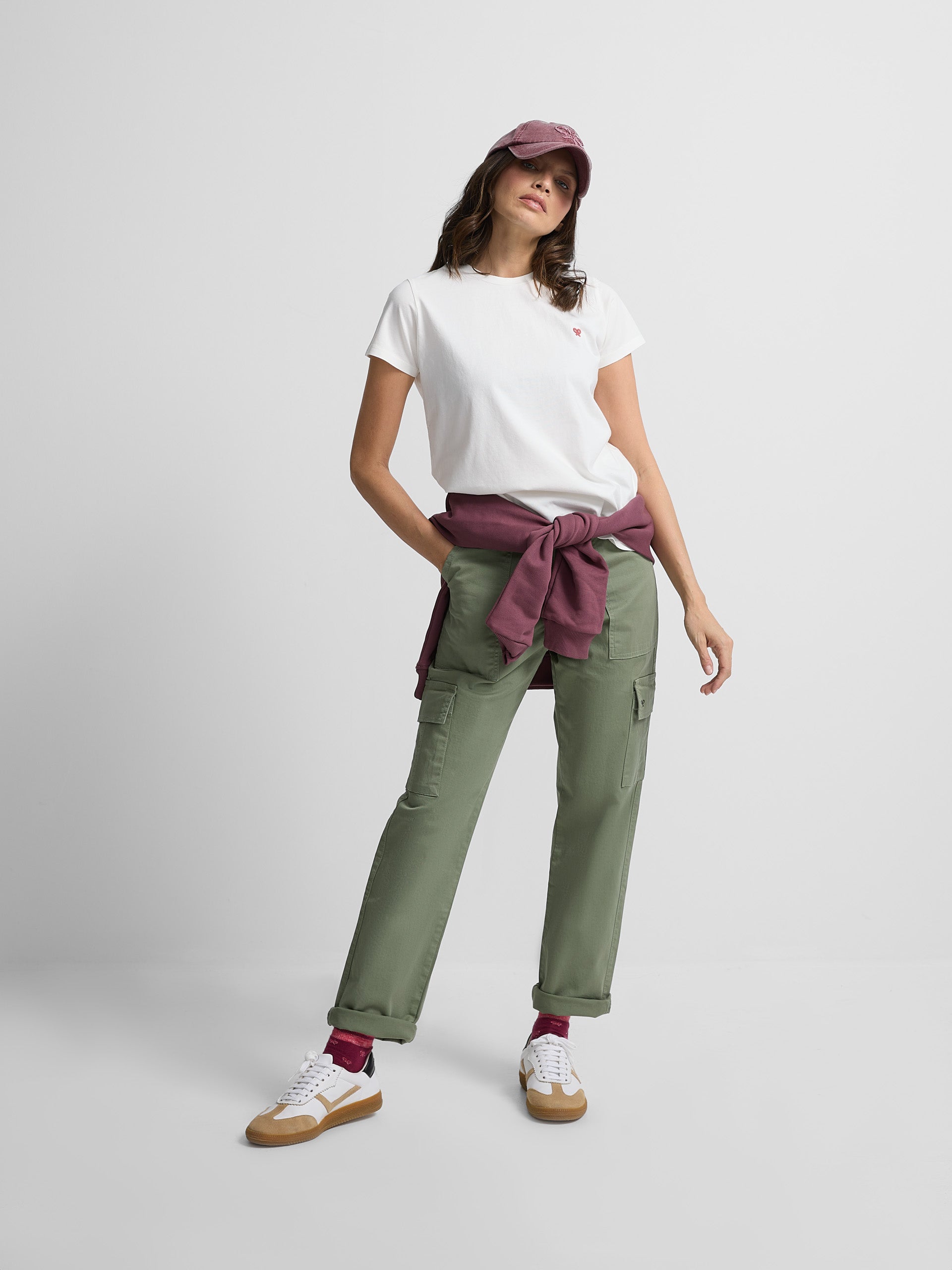 Women's khaki cargo denim pants