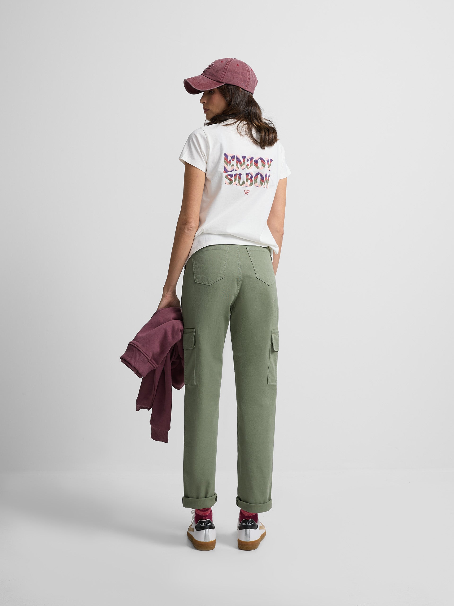 Women's khaki cargo denim pants