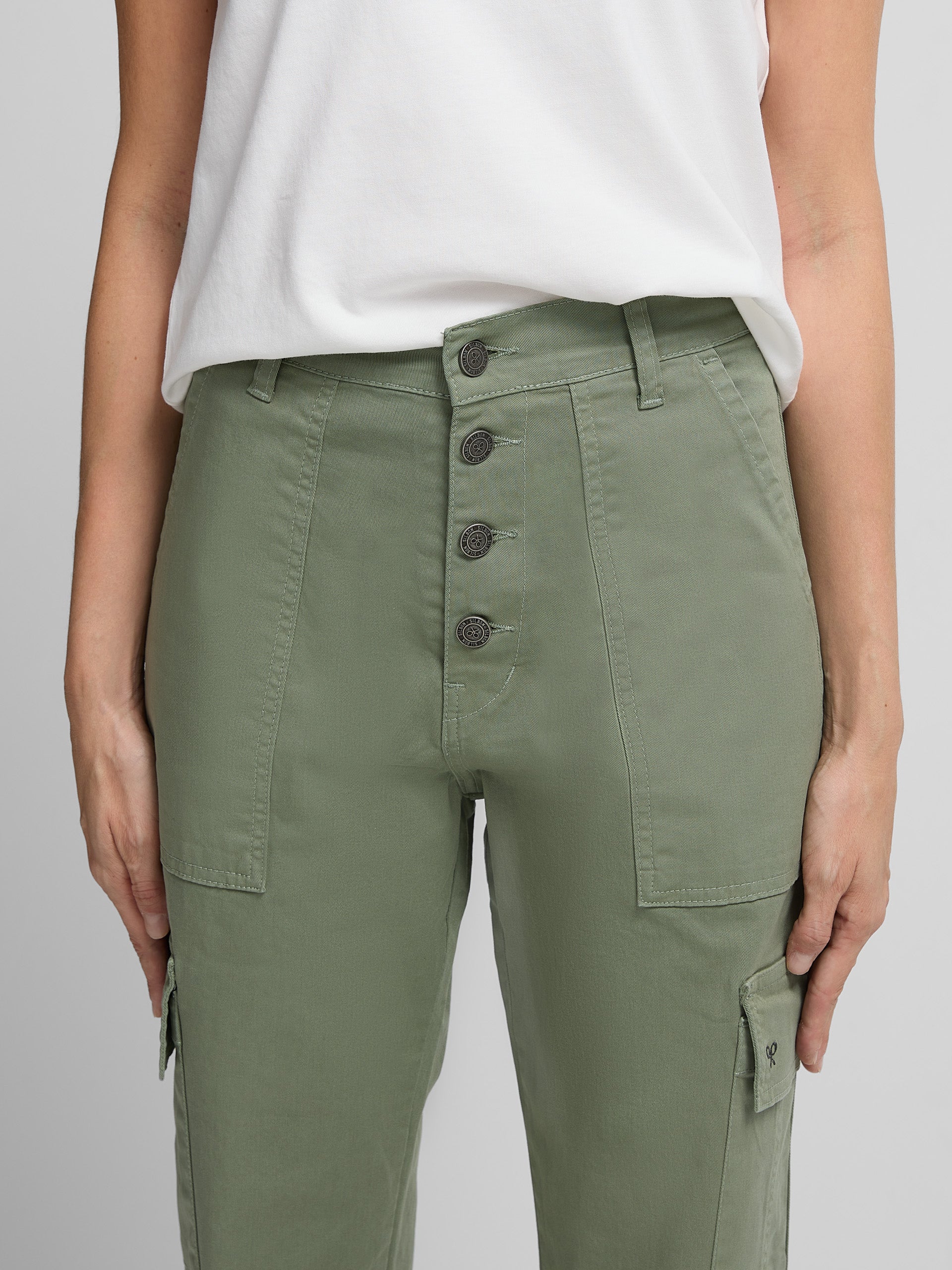 Women's khaki cargo denim pants