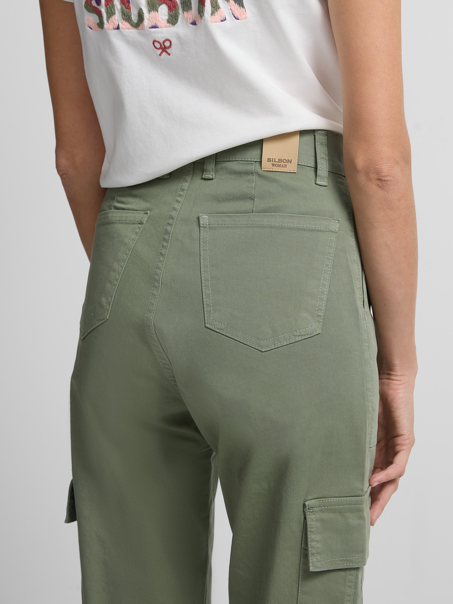 Women's khaki cargo denim pants