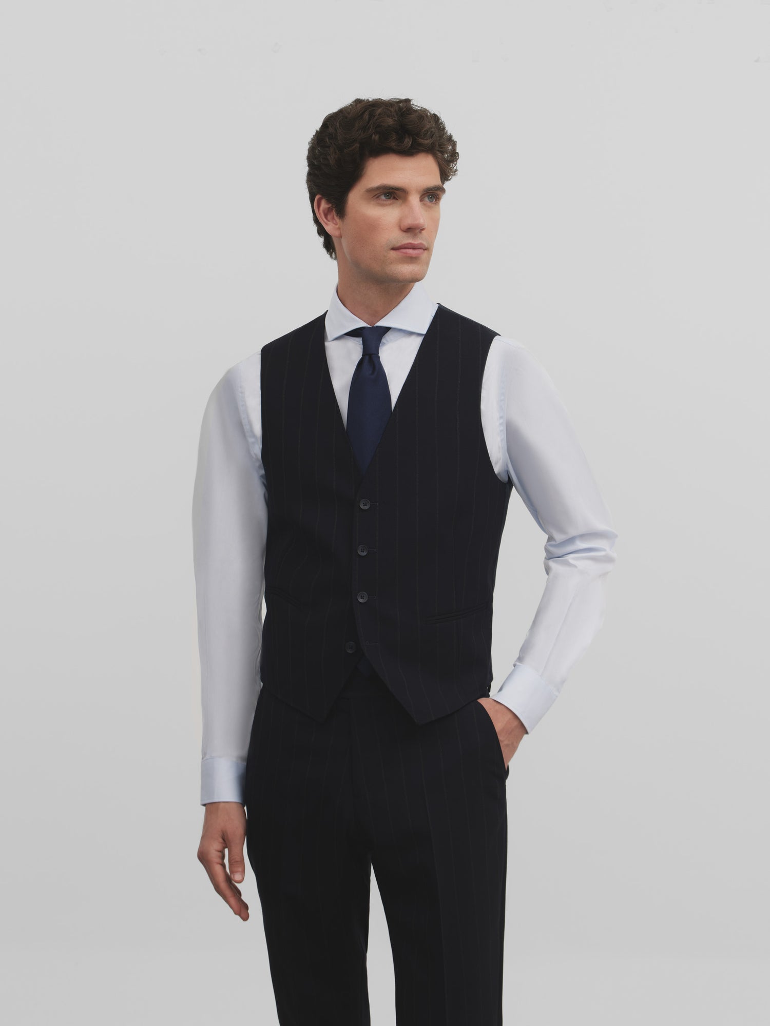 Navy blue pinstripe suit vest