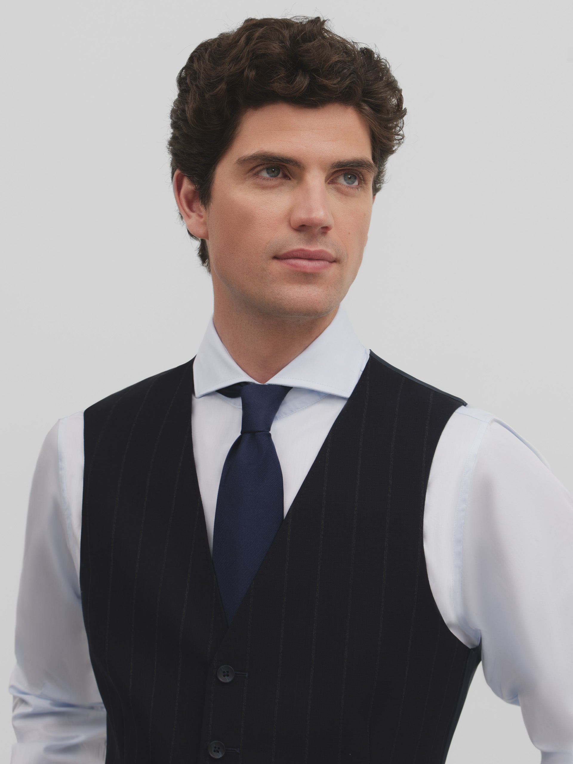 Navy blue pinstripe suit vest