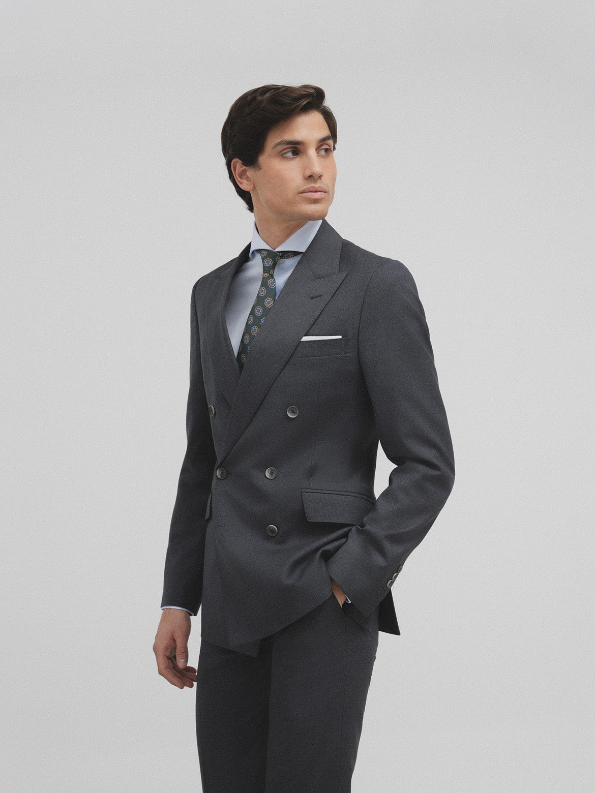 Gray stretch double-breasted suit jacket